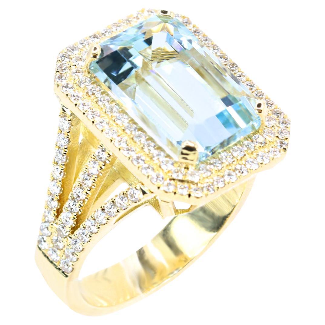 Georgios Collections 18K Yellow Gold Ring with Aquamarine and Diamonds