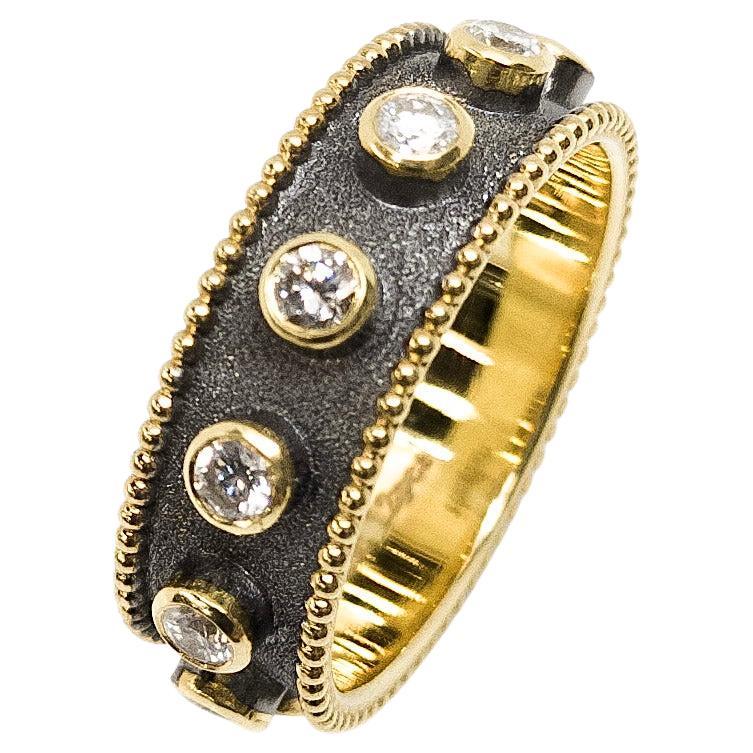You are admiring S.Georgios designer eternity band ring all handmade from solid 18 Karat yellow gold and microscopically decorated with granulation work all the way around. The unique velvet background that is a signature to our work is finished