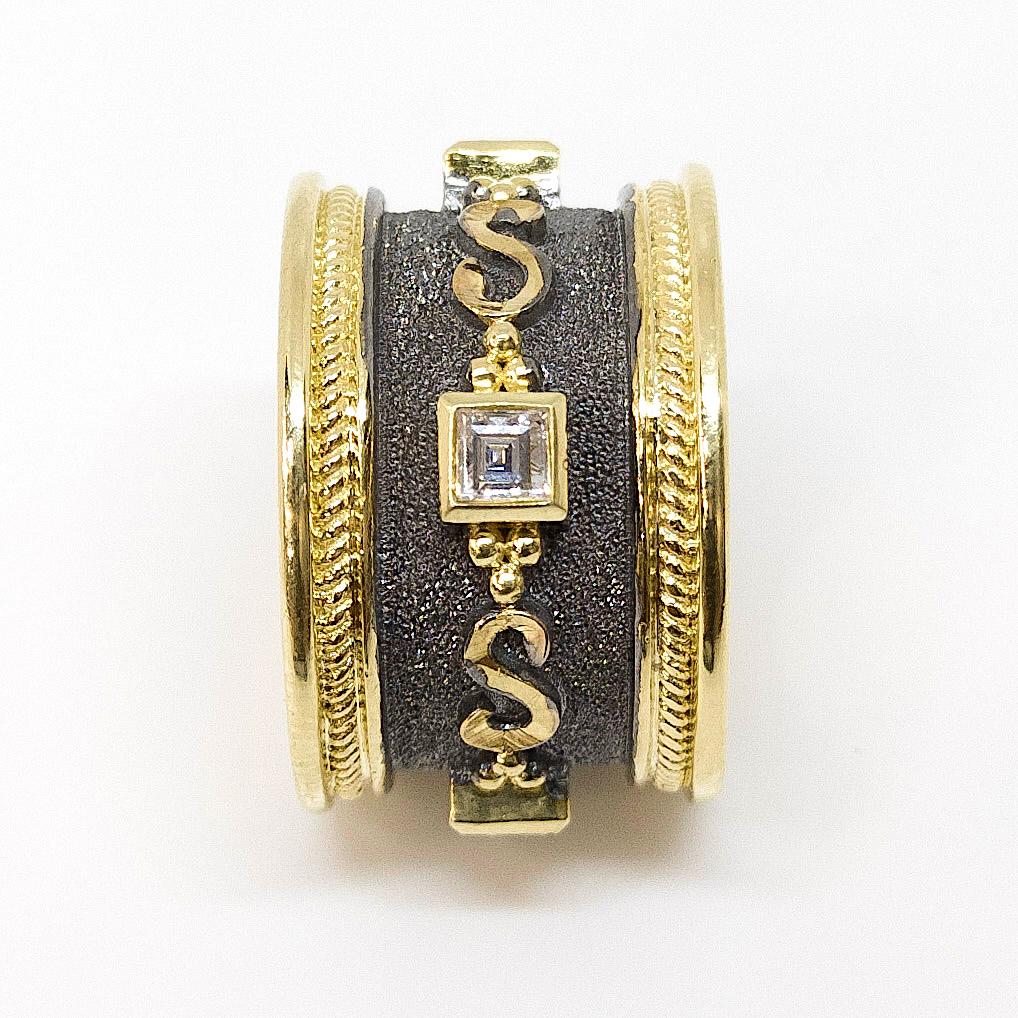 Square Cut Georgios Collections 18 Karat Gold and Rhodium Diamond Eternity Wedding BandRing For Sale