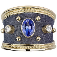 Georgios Collections 18 Karat Two-Tone Sapphire and Diamonds Wide Band Ring
