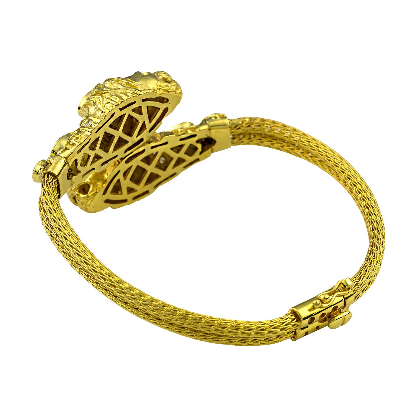 Georgios Collections Gold 18 Karat Diamond Double Lionheads Multi-Color Bracelet For Sale 1