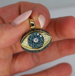 Georgios Collections Mati Pendant Yellow Gold 18 Karat Blue Black White Diamonds