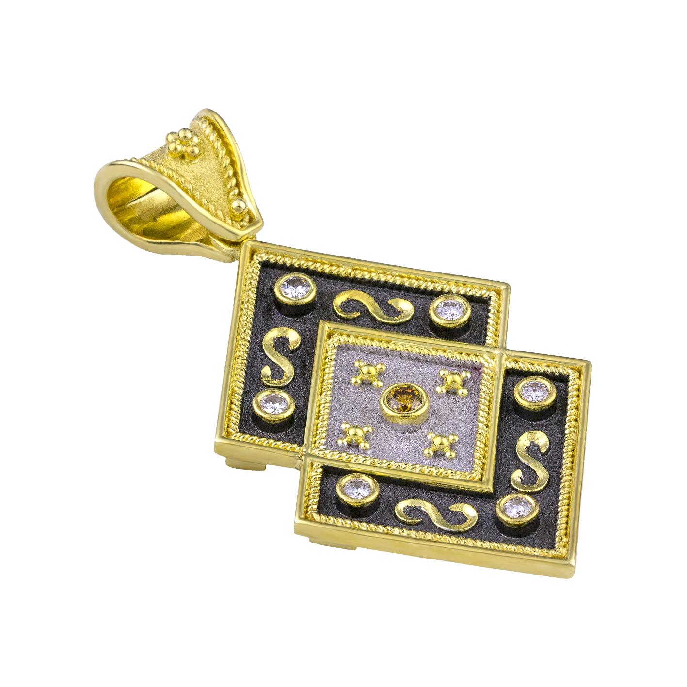 Byzantin Pendentif réversible Georgios Collections en or 18 carats, diamant et pièce de monnaie en vente