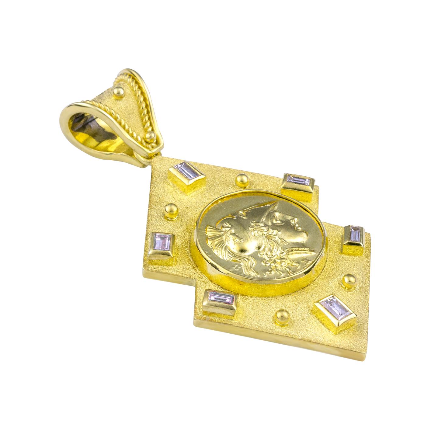 Pendentif réversible Georgios Collections en or 18 carats, diamant et pièce de monnaie Neuf - En vente à Astoria, NY