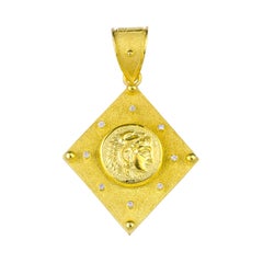 Georgios Collections Reversible 18 Karat Gold Sapphire and Diamond Coin Pendant