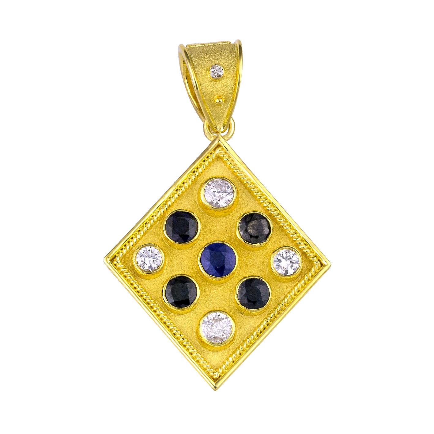Georgios Collections Pendentif réversible en or 18 carats avec pièces de monnaie en saphir et diamants en vente 1