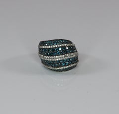 Georgios Collections White Gold 18 Karat Blue and White Diamond Wide Band Ring