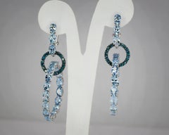 Georgios Collections White Gold Blue Diamond Aquamarine Adjustable Hoop Earrings