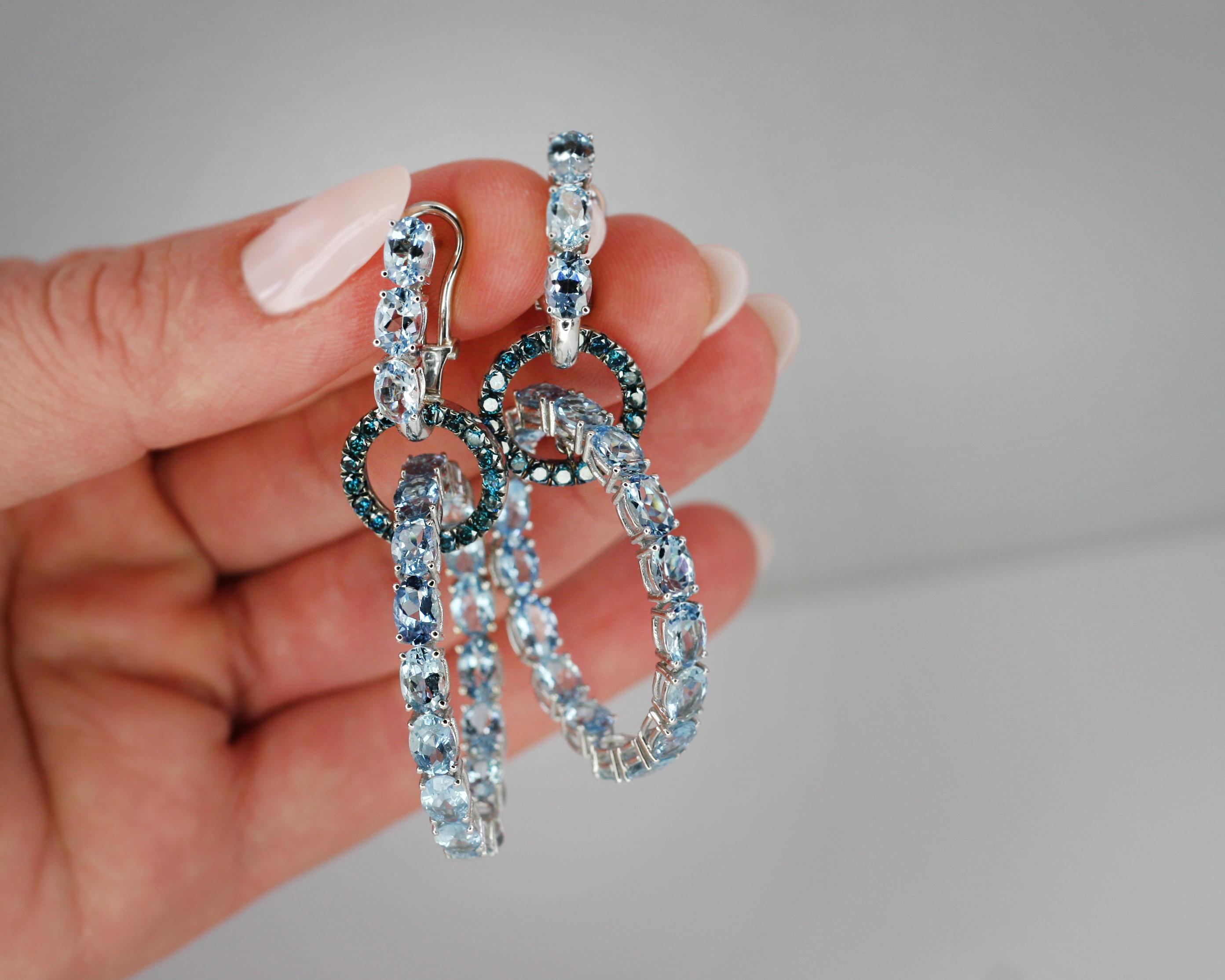 blue diamond hoop earrings white gold