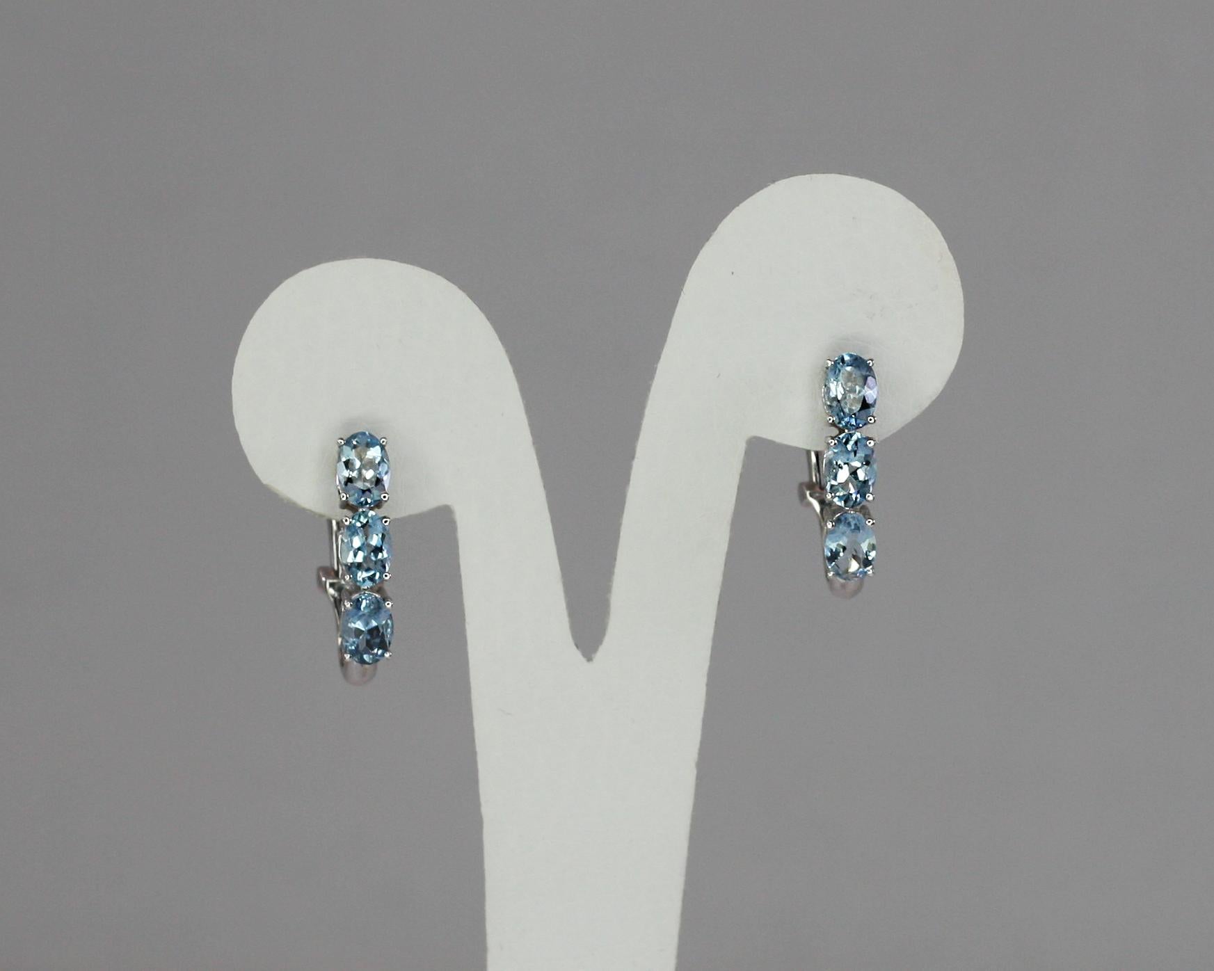 Georgios Collections White Gold Blue Diamond Aquamarine Adjustable Hoop Earrings In New Condition For Sale In Astoria, NY