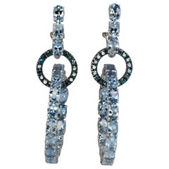 Georgios Collections White Gold Blue Diamond Aquamarine Adjustable Hoop Earrings