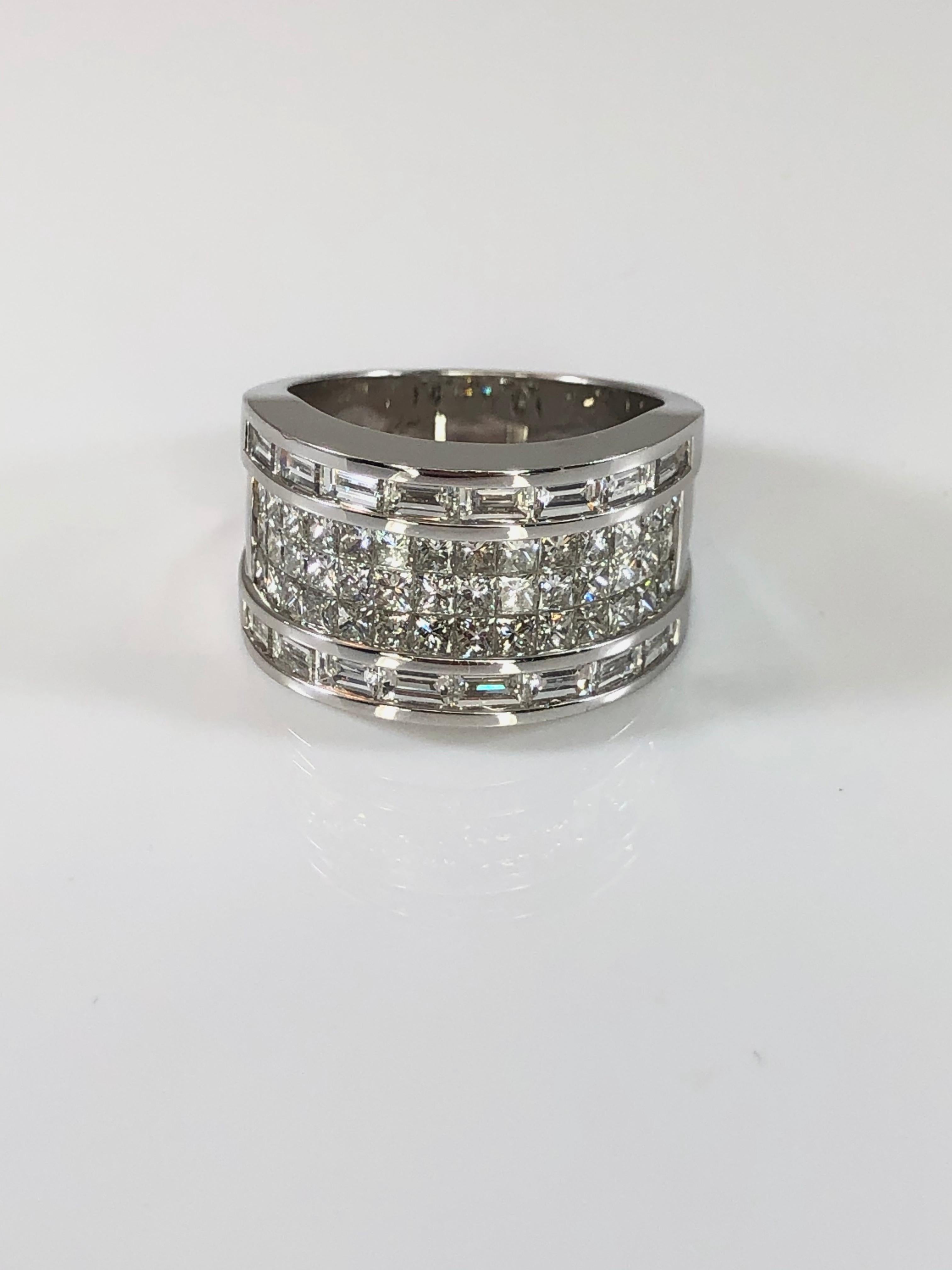 Princess Cut Georgios Collections Princess and Baguette Cut Diamond White Gold 18 Karat Ring For Sale
