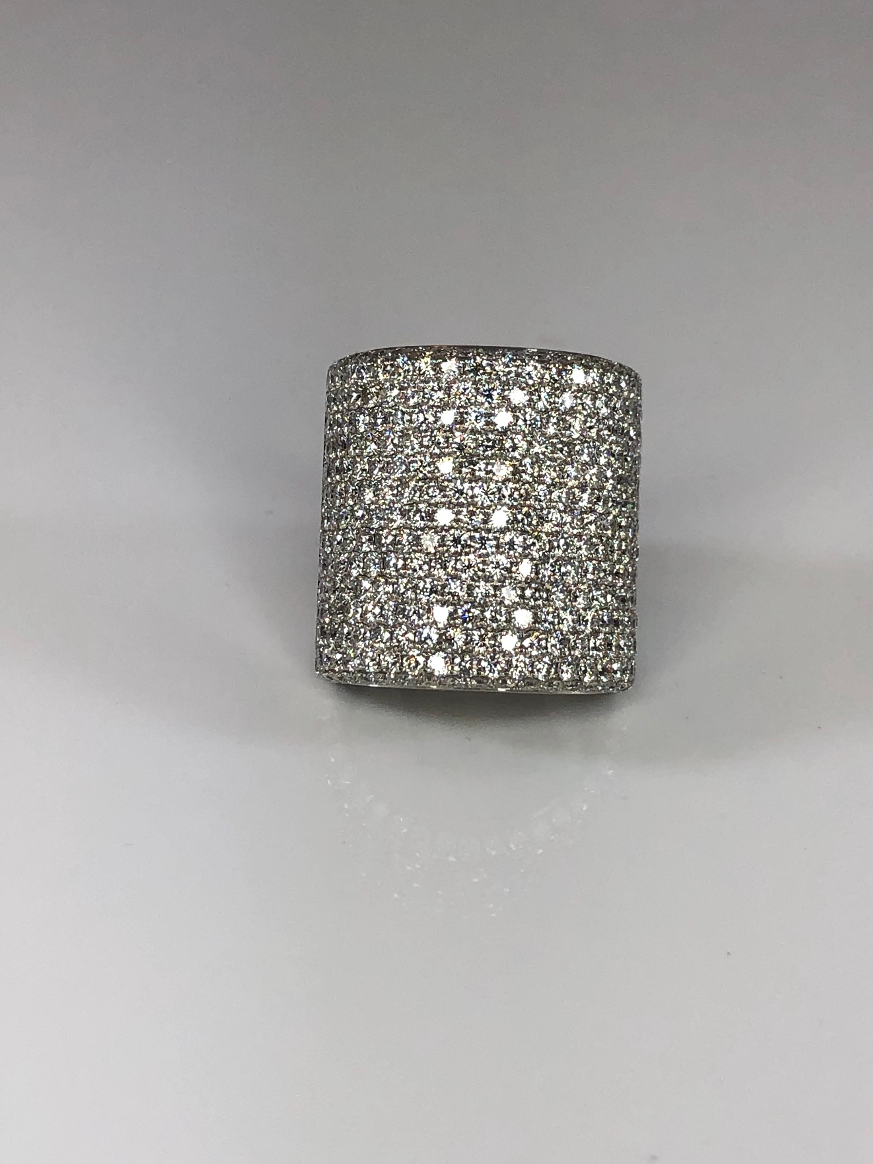 Georgios Collections 18 Karat White Gold Pave Diamond Wide Band Ring For Sale 3