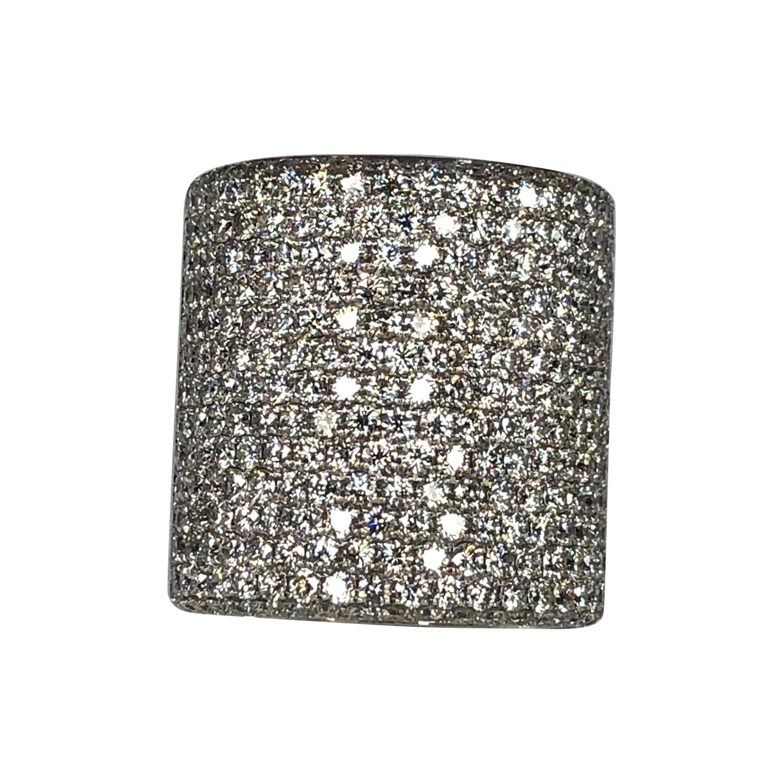 Georgios Collections Bague à large anneau en or blanc 18 carats avec pavé de diamants
