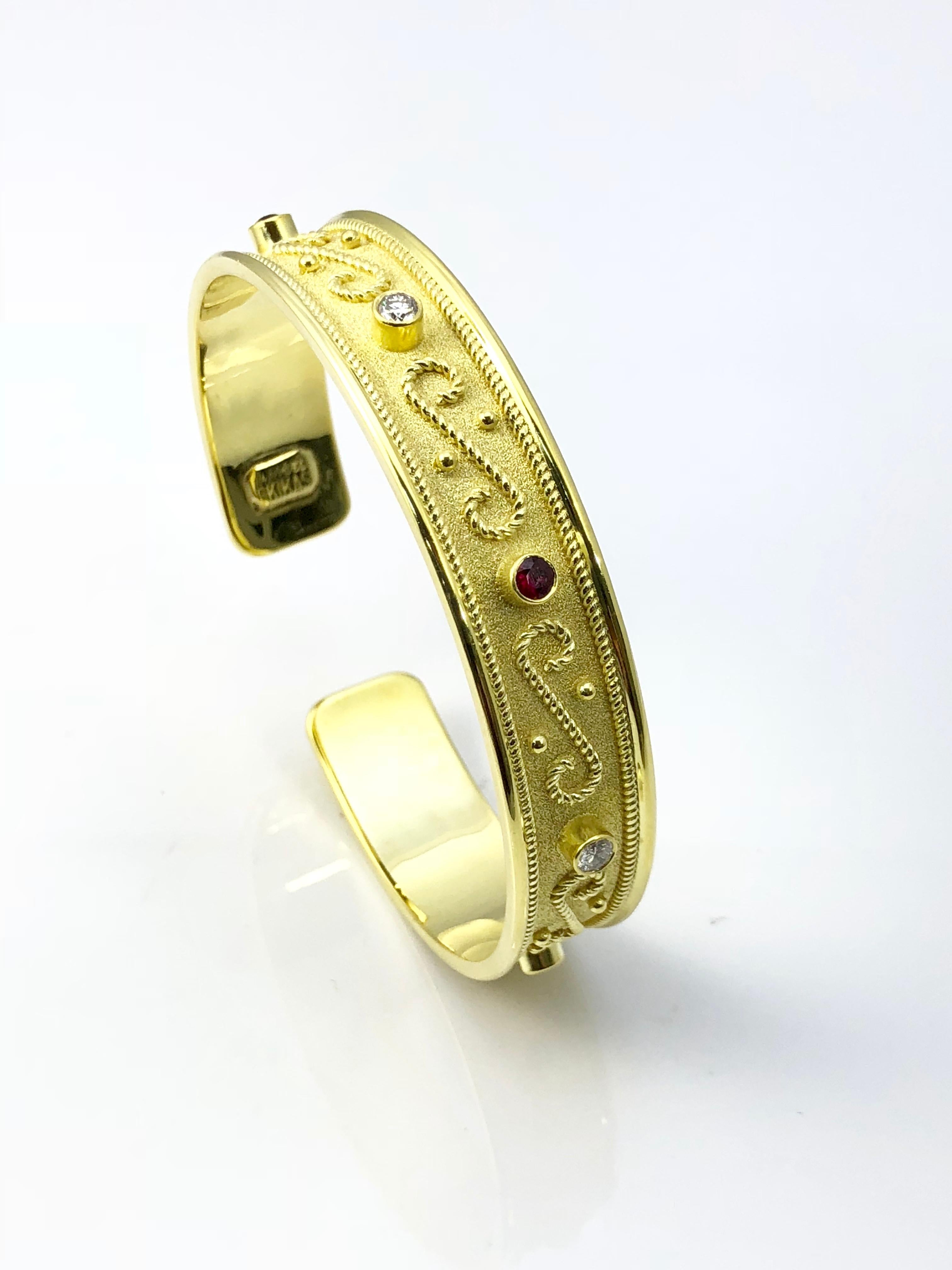 S.Georgios designer Bangle Bracelet Hand Made in 18 Karat Yellow Gold all custom-made. This stunning bracelet is microscopically decorated with granulation work in Byzantine style - 
