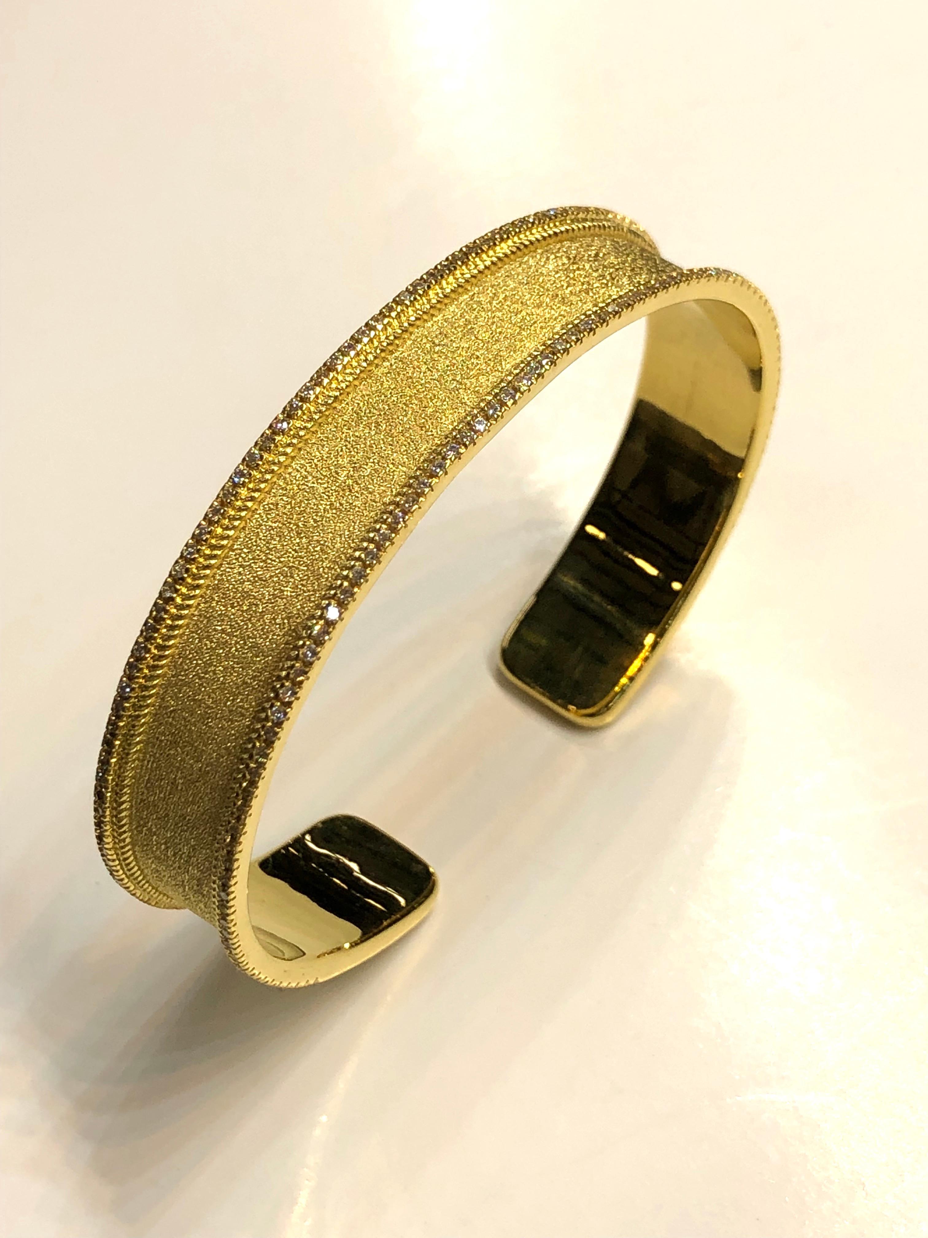 Round Cut Georgios Collections 18 Karat Yellow Gold Diamond Bangle Bracelet