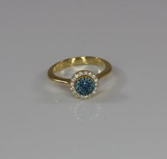 Georgios Collections Yellow Gold 18 Karat Blue and White Diamond Solitaire Ring