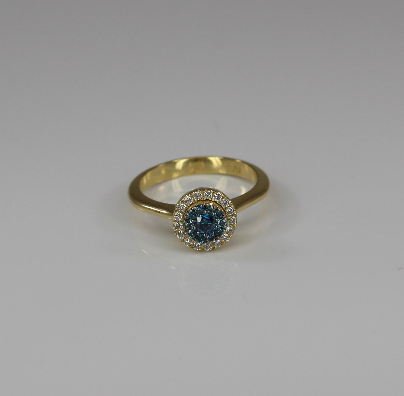 Contemporary Georgios Collections Yellow Gold 18 Karat Blue and White Diamond Solitaire Ring For Sale