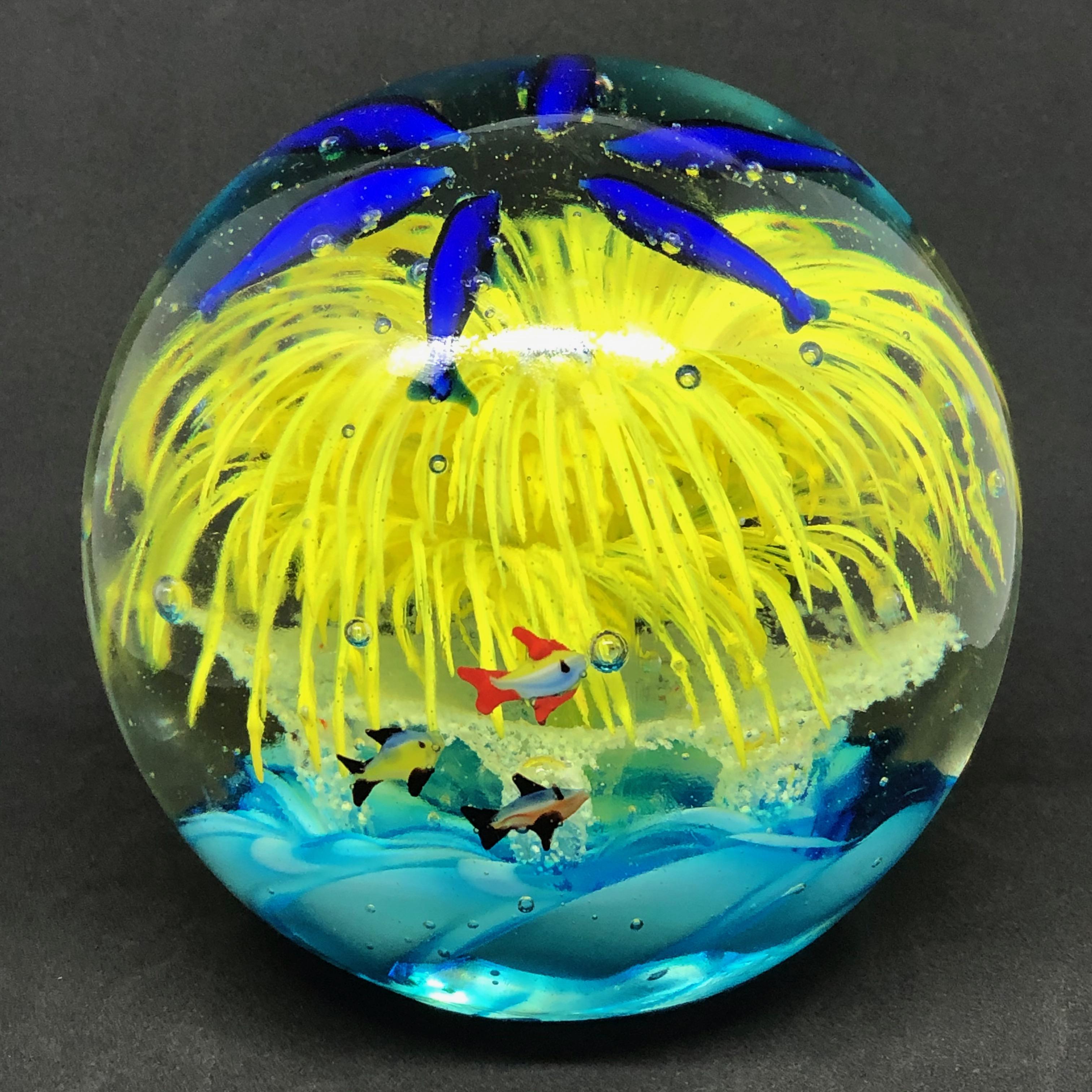 Murano Glass Georgous Big Dolphin and Fish Sea Murano Italian Art Glass Aquarium Paperweight For Sale