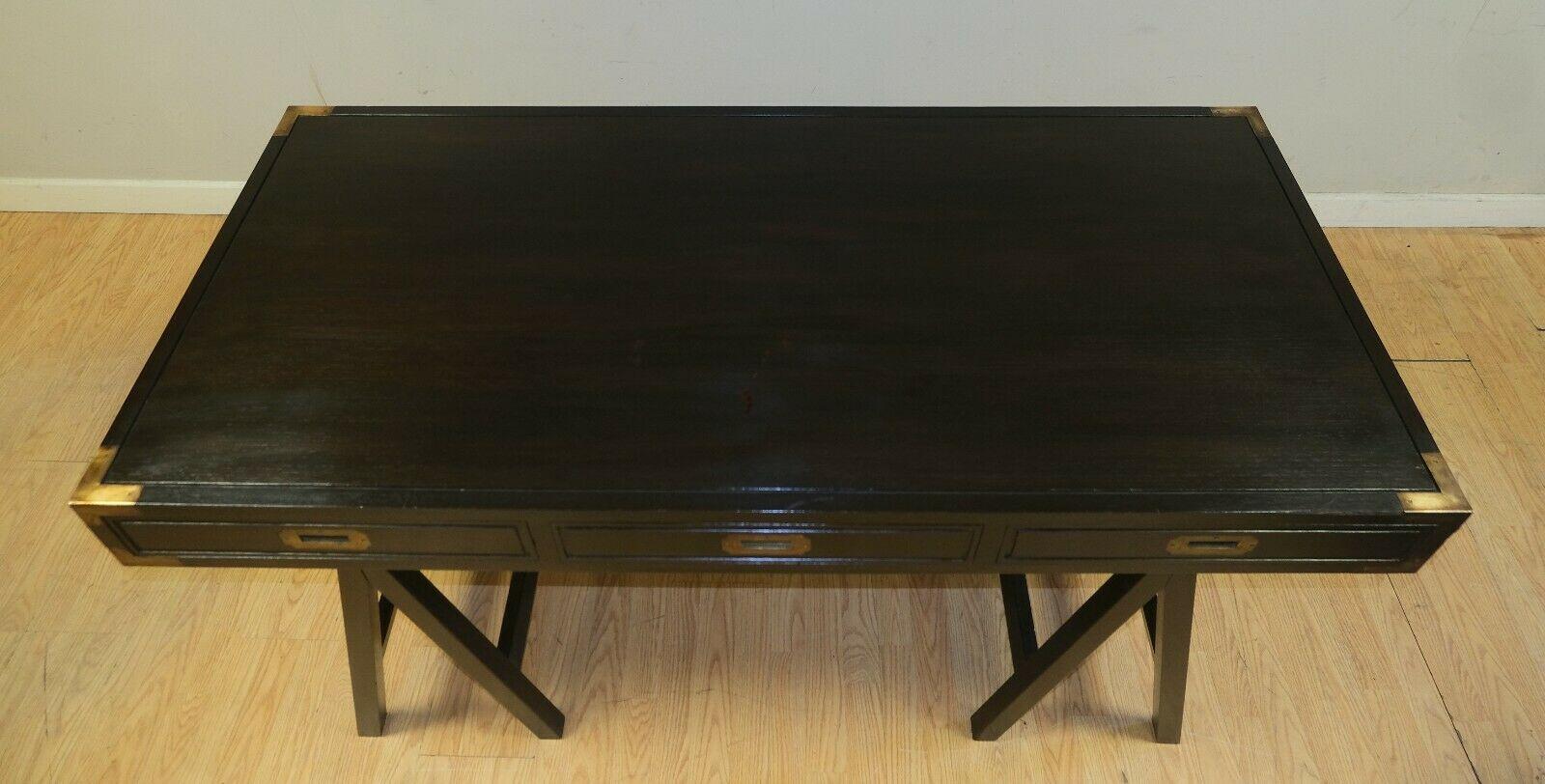 20th Century Georgous Hardwood Military Campaign Trestle Brown Desk with Three Drawers