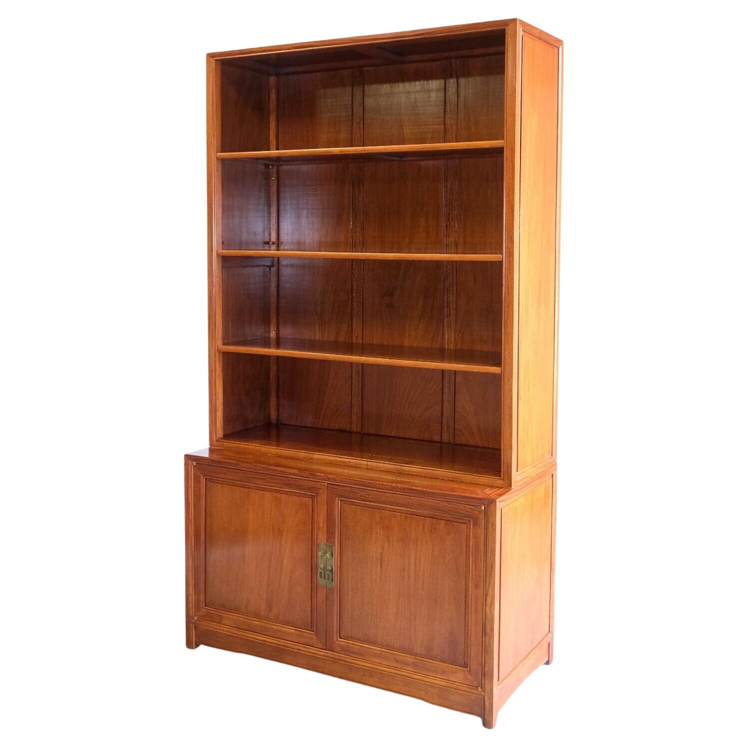 TEAK OPEN BOOKCASE WITH ADJUSTABLE SHELVES and CUPBOARD For Sale at 1stDibs