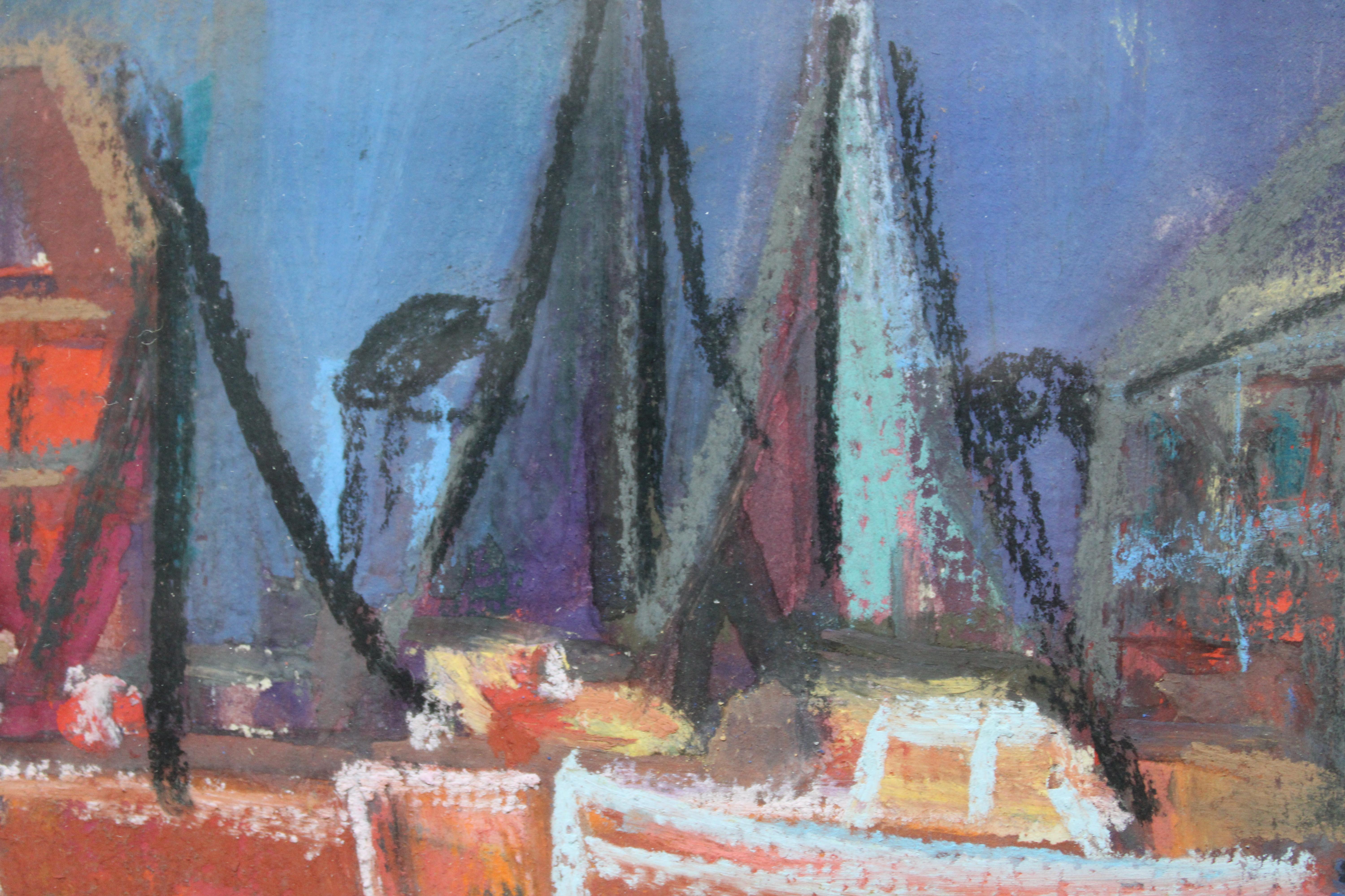 Boote. Papier/pastel. 9,5x3,5 cm – Painting von Georgs Barkans