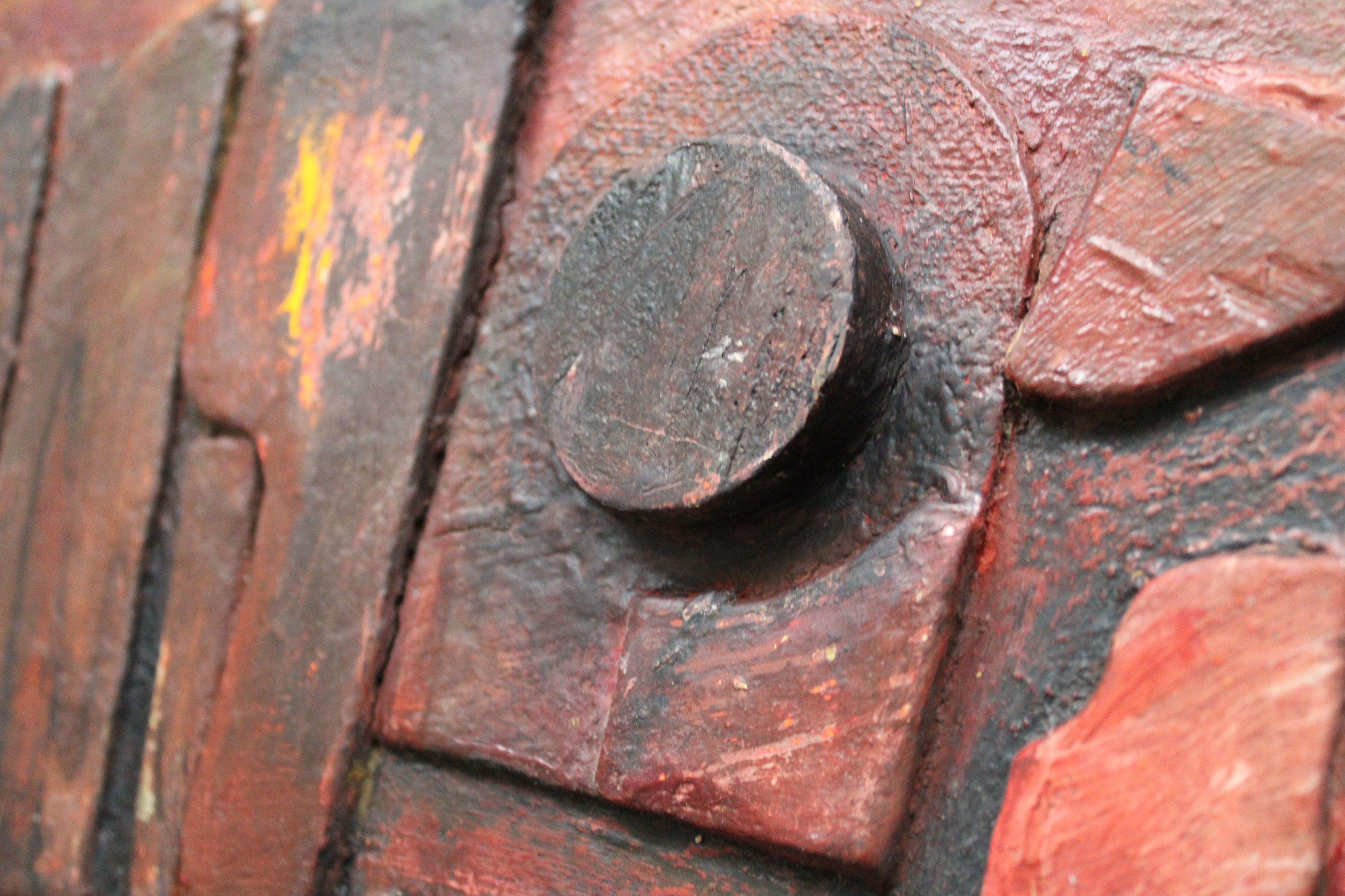 Dedic a Picasso. 1991, assemblaggio, cartone, legno, acrilico, 49, 5x59, 5cm - Painting di Georgs Barkans