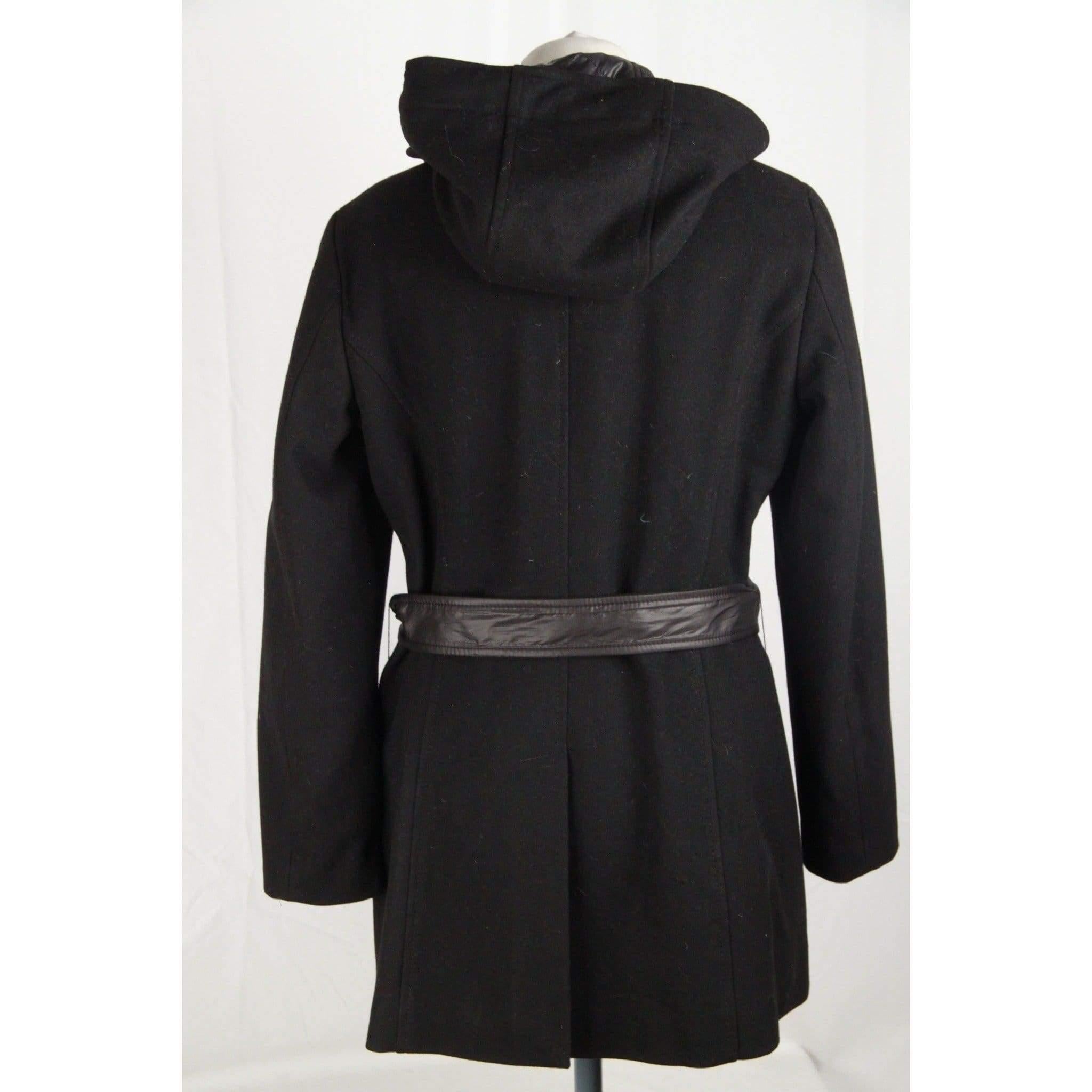 GEOX Black Wool Blend MID LENGHT JACKET Coat HOODED Size 44 In Good Condition In Rome, Rome