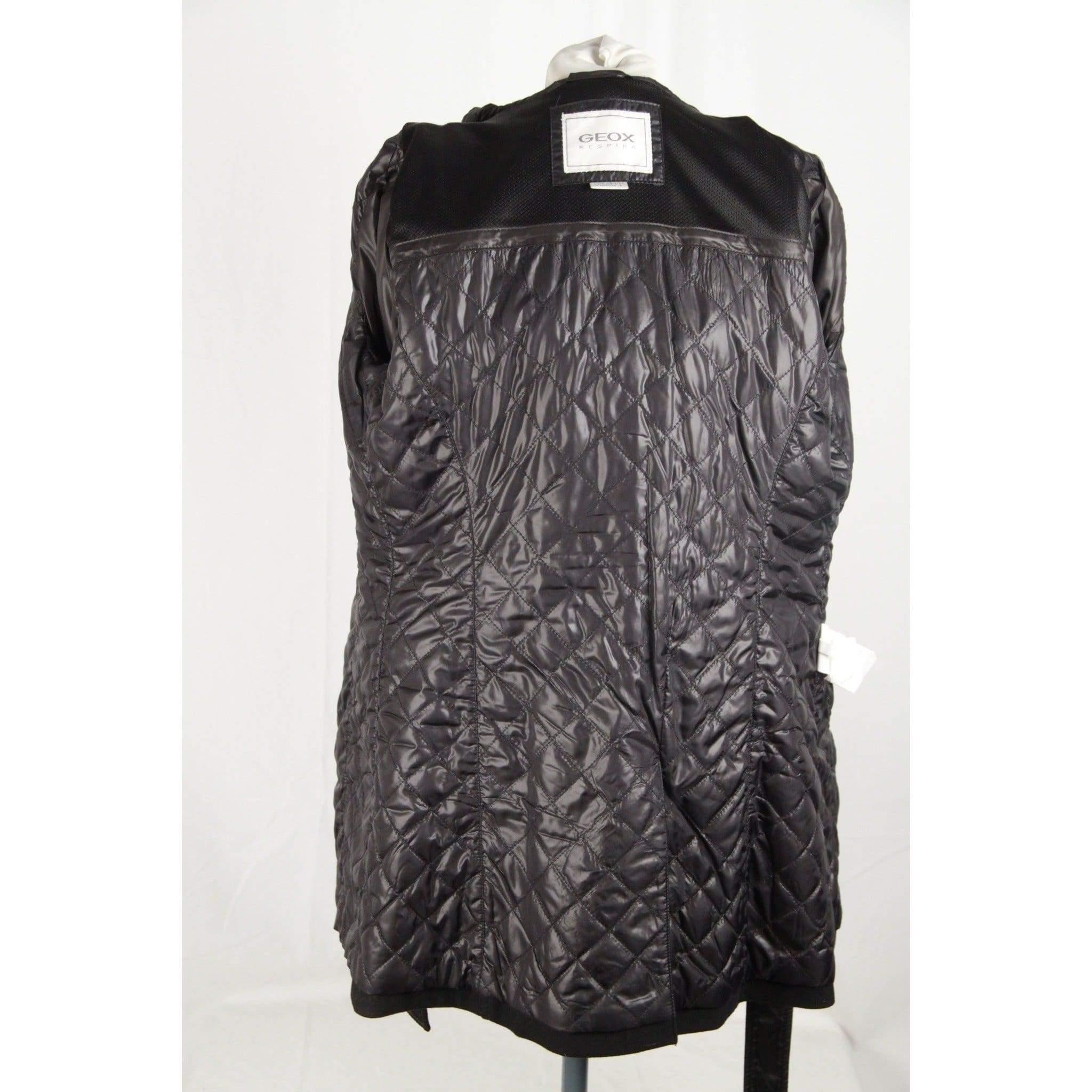Women's GEOX Black Wool Blend MID LENGHT JACKET Coat HOODED Size 44