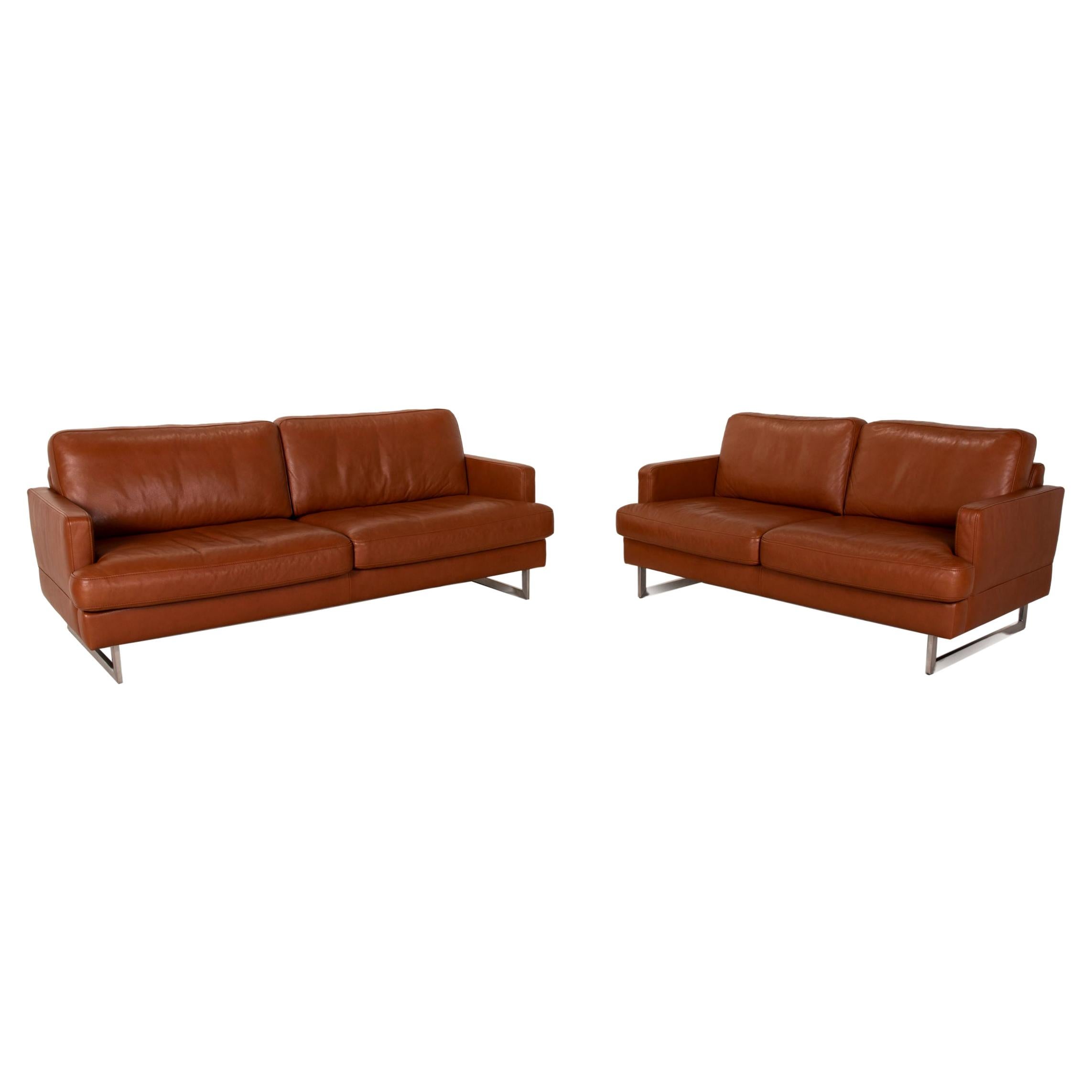 Gepade Leather Sofa Set Brown 2 Two-Seater Function at 1stDibs | gepade ...