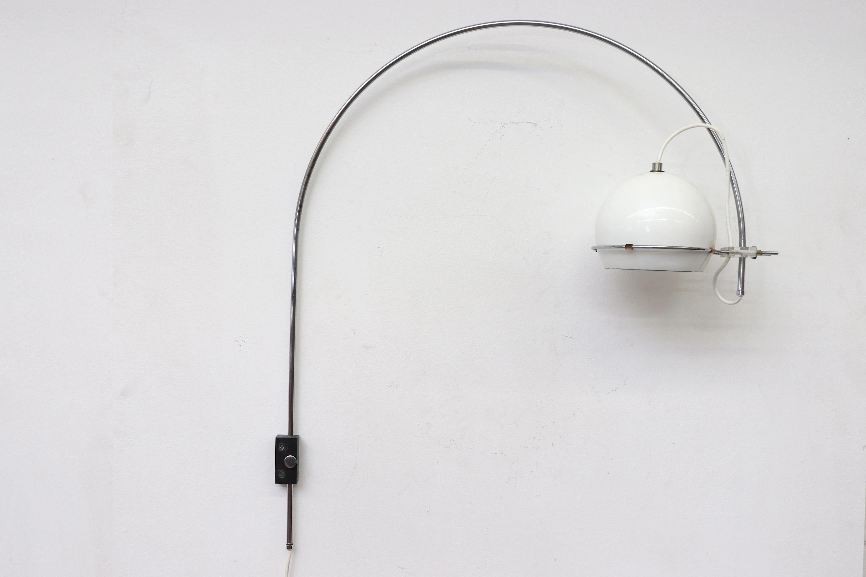 Dutch Gepo Arc Wall Lamp White and Chrome
