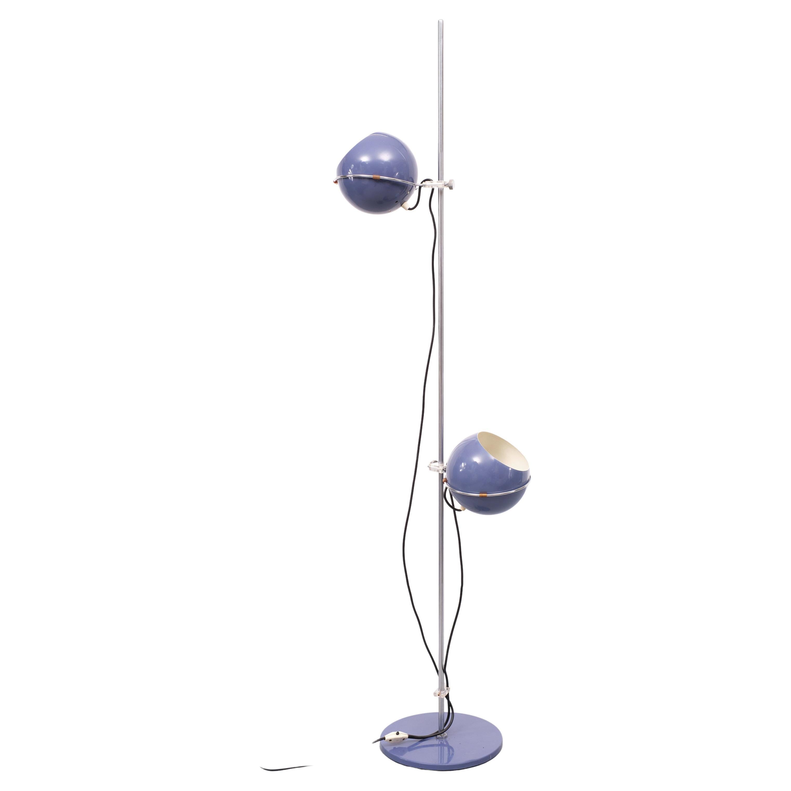 Gepo Floor Lamp  Sixties floor lamp designed by the brothers Postuma for the Dutch company Gepo. In a striking Purple color The ball-shaped caps are adjustable in height and can be turned up or down for direct or indirect lighting. Material: iron,