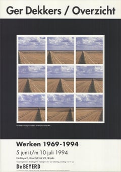 Lithographie contemporaine Overview de Ger Dekkers en noir, blanc et bleu décalé, 1994