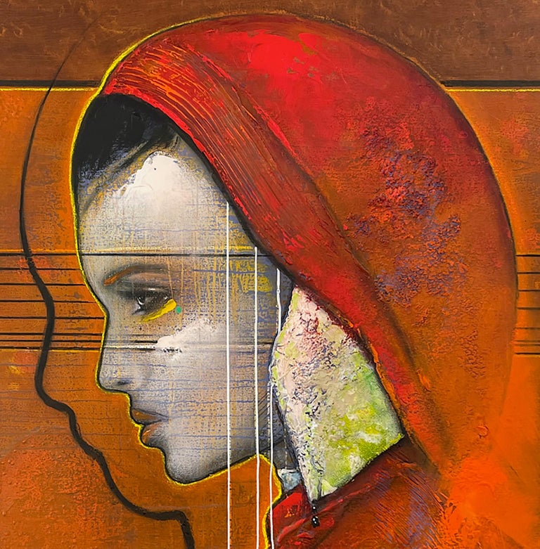 Adagio For Strings- 21st Century, Contemporary, Portrait Painting, Oil, Acrylic - Brown Figurative Painting by Ger Doornink