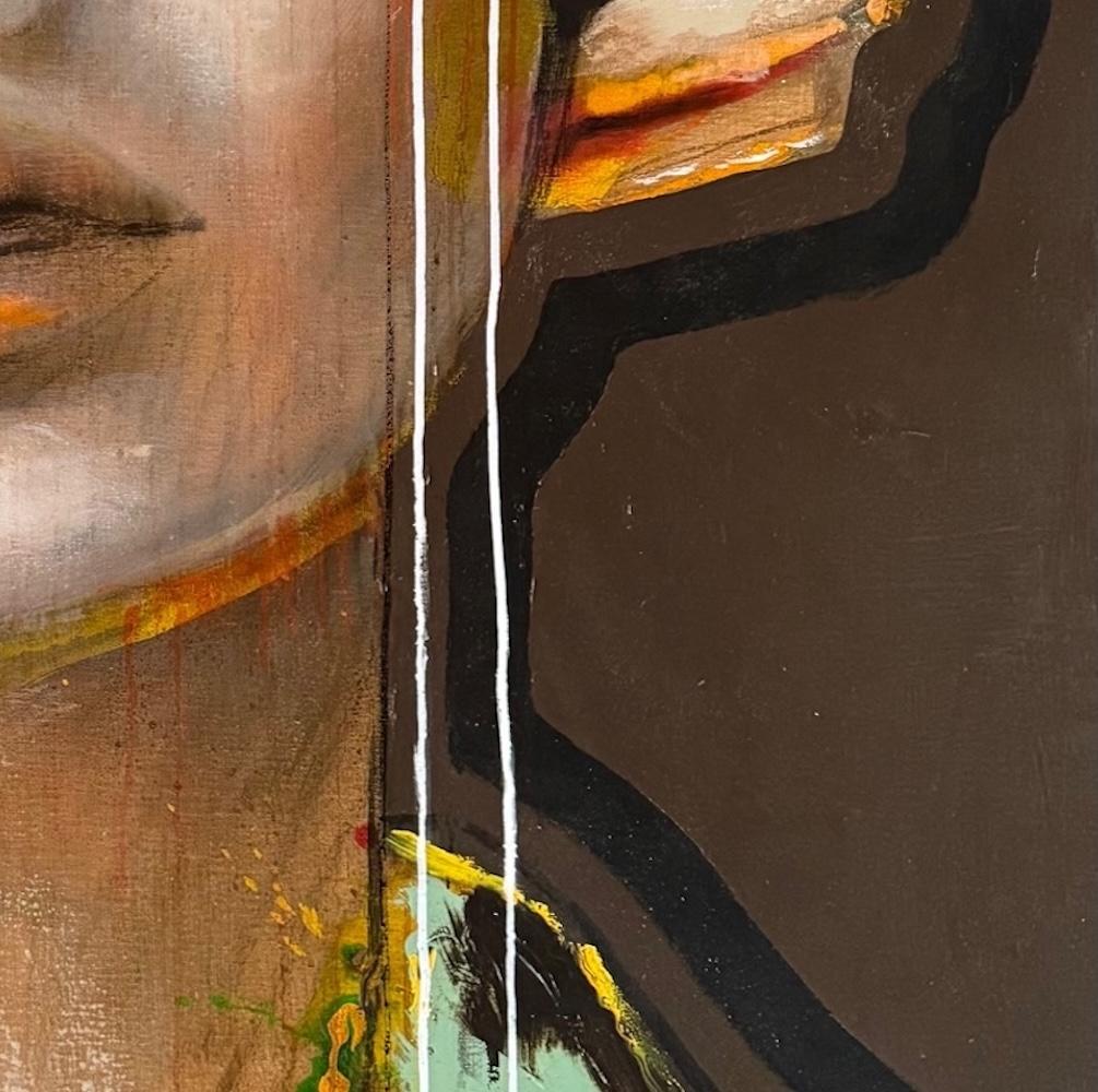 Dieses Kunstwerk ist Teil von Ger Doorninks neuester Kollektion, in der sich seine Meisterschaft in der Porträtmalerei widerspiegelt und seine Rolle als Handwerker deutlich wird, der neue MATERIALIEN und Texturen einsetzt, um das Wesen seiner Motive