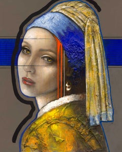 Girl with Pearl - 21st Century, Contemporary, Figurative, Portrait Painting, Oil