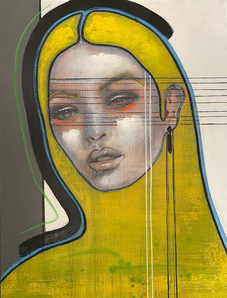 Ger Doornink Figurative Painting - Yellow She Is - 21st Century, Contemporary, Portrait Painting, Oil on Canvas