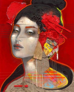 Akai - XXIe siècle, contemporain, portrait de femme japonaise, impression à pigments