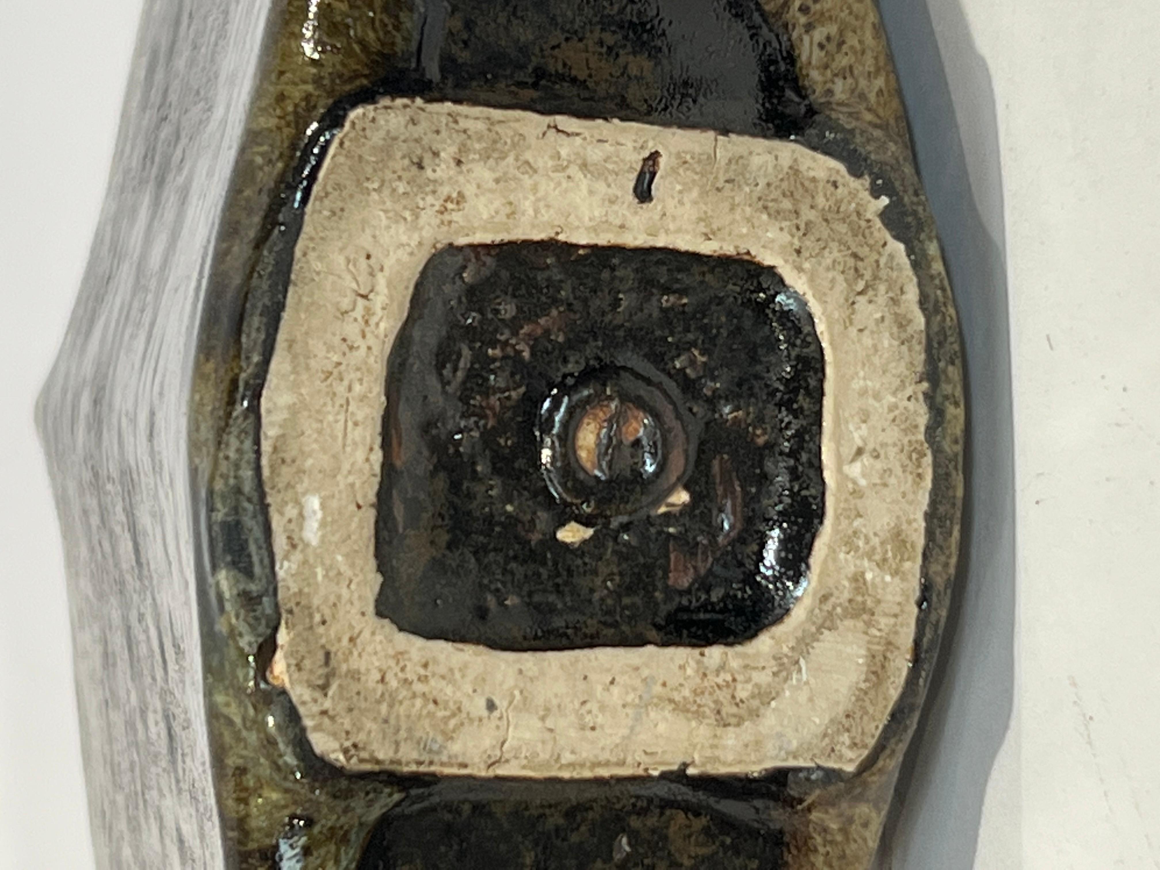 Late 20th Century Geral Weigel Glazed Sculpture Flattened Disk Flounder Brooding Organic Glaze