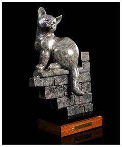 Gerald Balciar Bronze Full Round Sculpture Southern Exposure Cat Signed Artwork