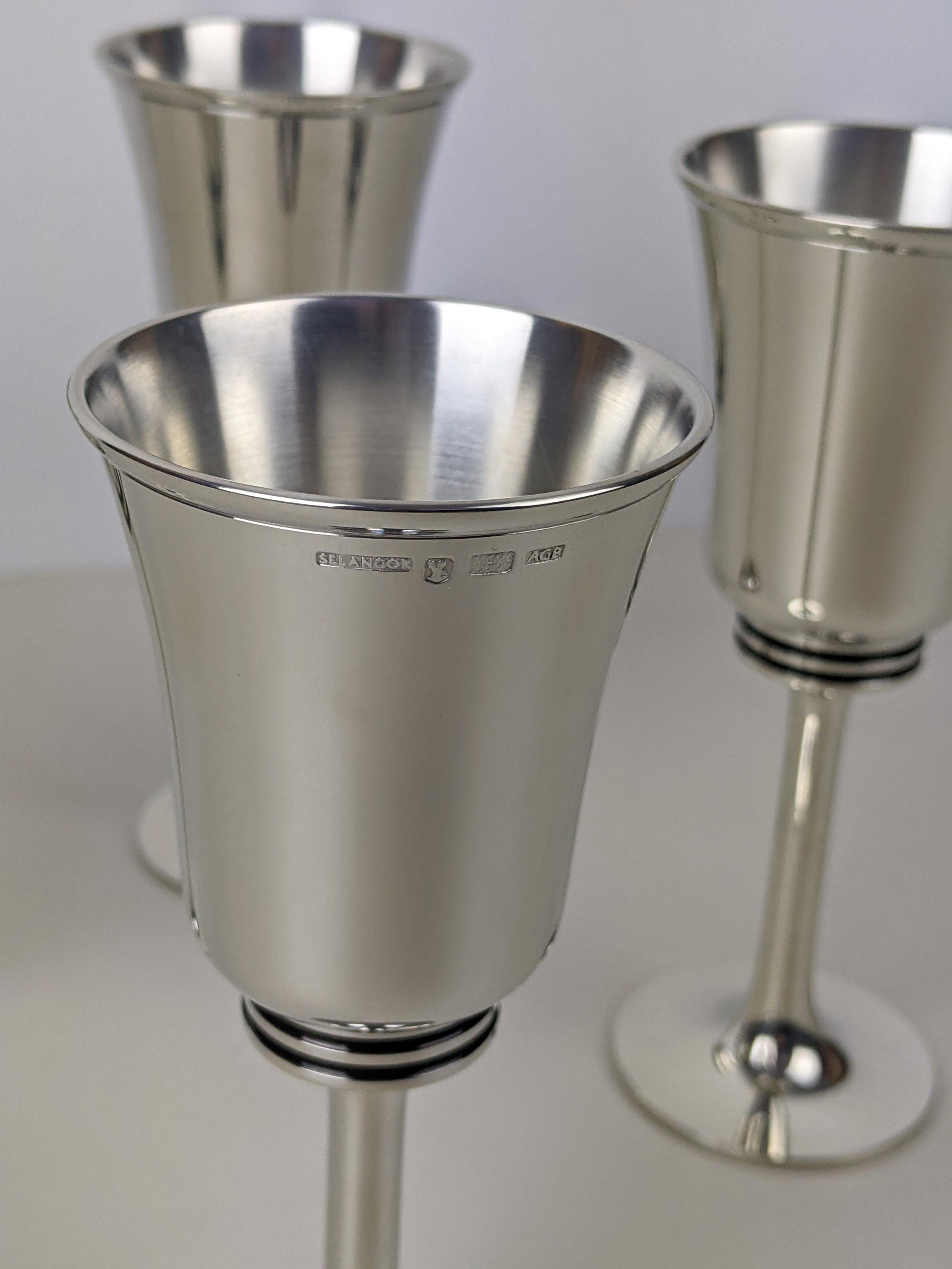 Late 20th Century Gerald Benney Set of 4 Pewter Goblets for Selangor Pewter, C. 1986, Boxed Unused For Sale