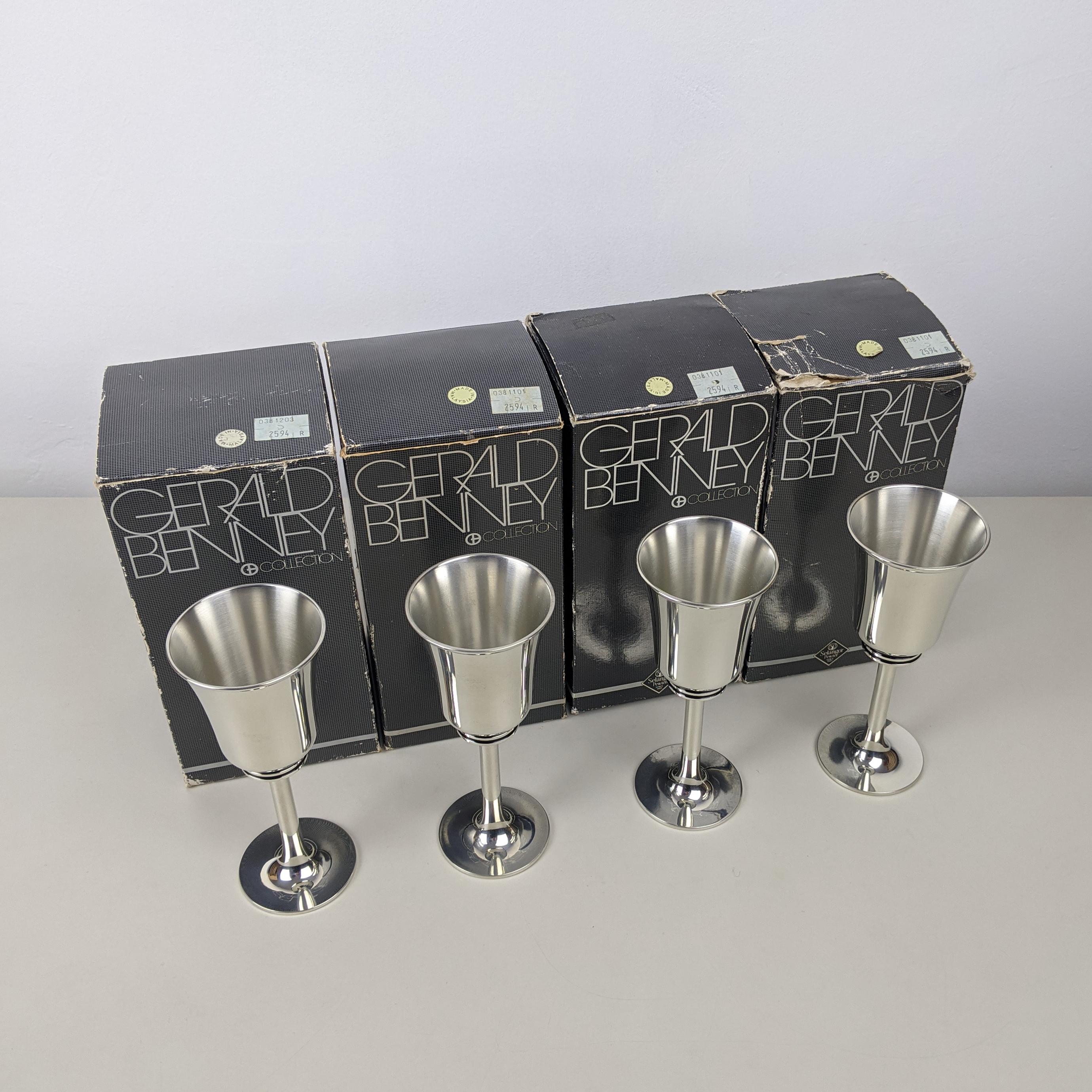 Gerald Benney Set of 4 Pewter Goblets for Selangor Pewter, C. 1986, Boxed Unused For Sale 3