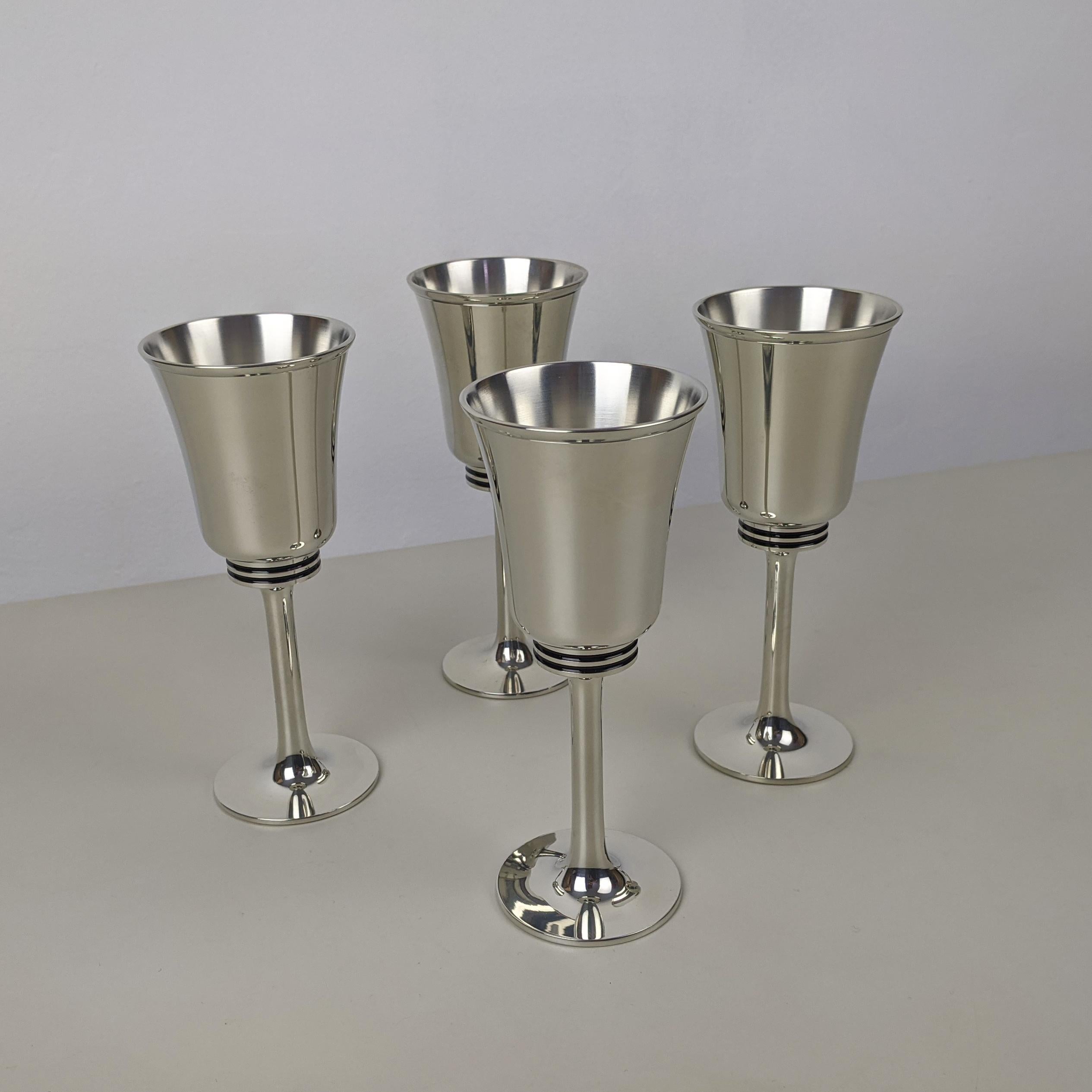 Mid-Century Modern Gerald Benney Set of 4 Pewter Goblets for Selangor Pewter, C. 1986, Boxed Unused For Sale