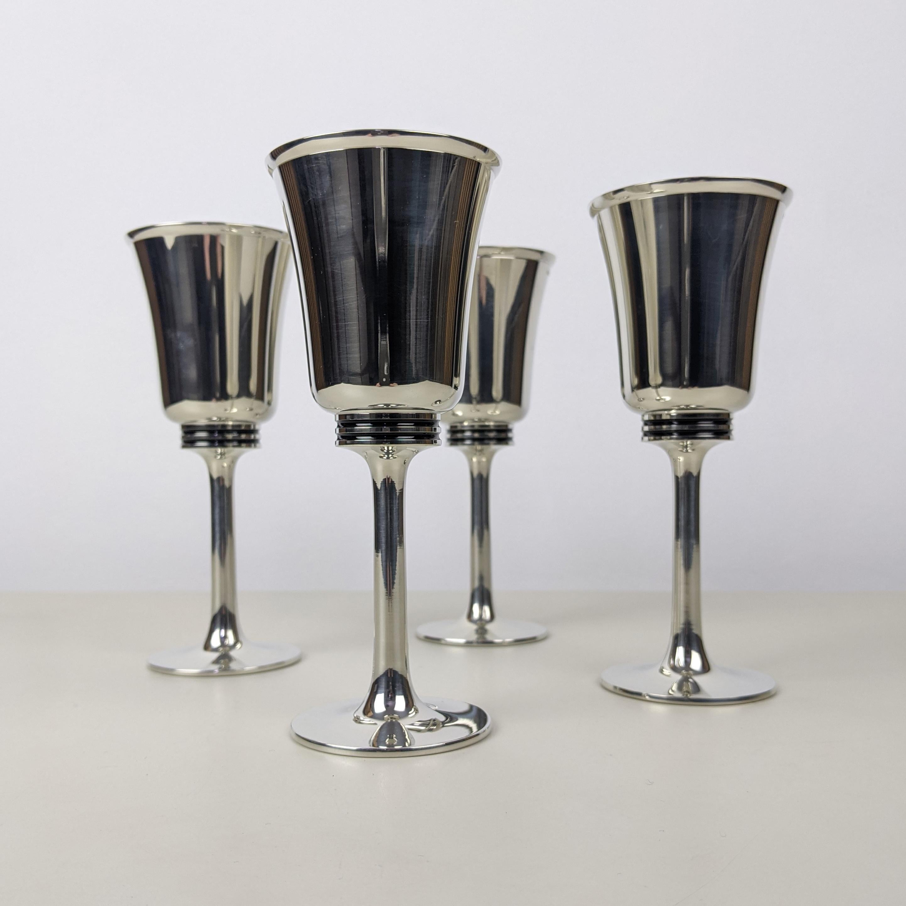 British Gerald Benney Set of 4 Pewter Goblets for Selangor Pewter, C. 1986, Boxed Unused For Sale