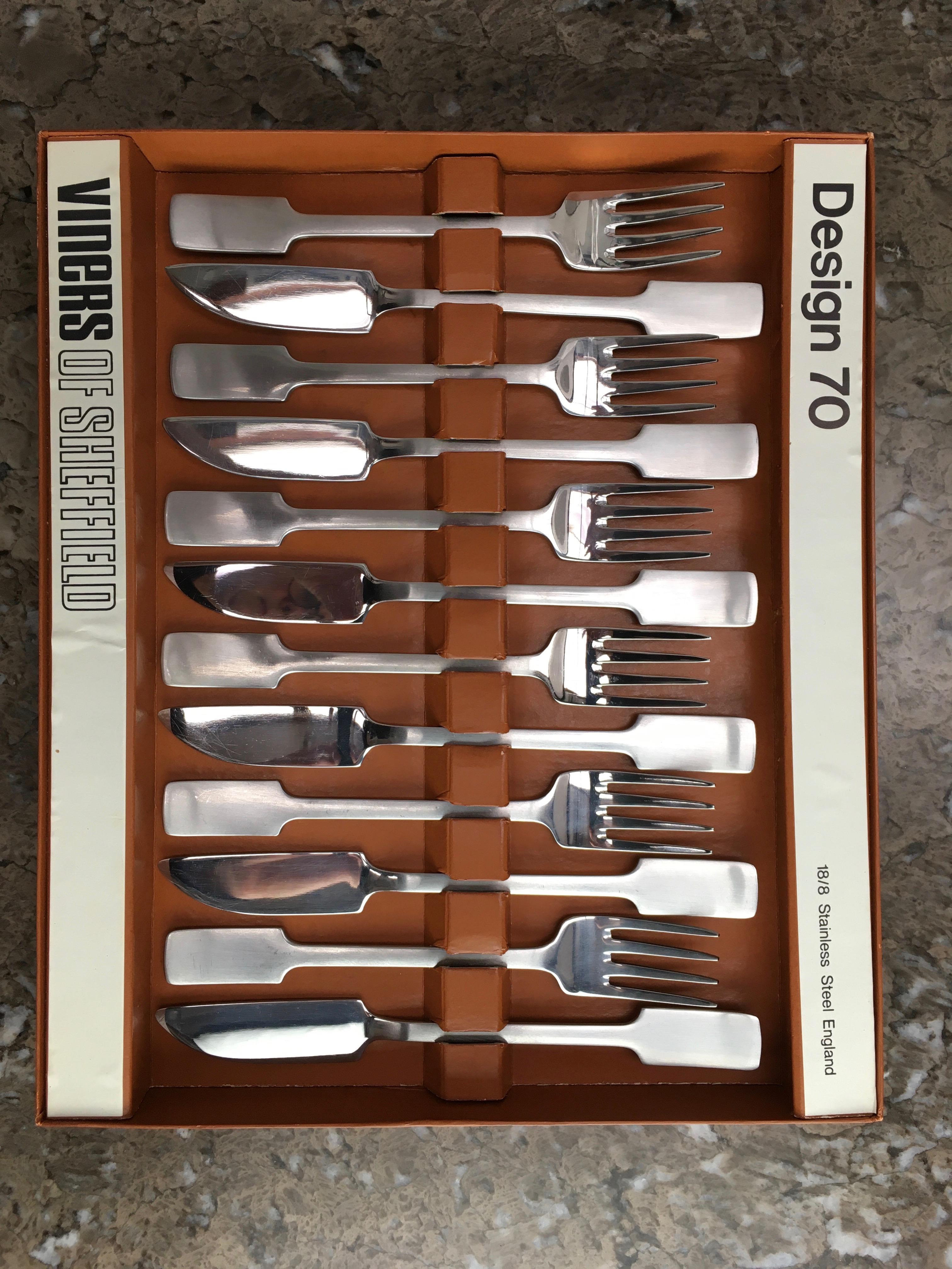 Mid-Century Modern Gerald Benney Stainless Cutlery by Viners of Sheffield, British, 1970s For Sale