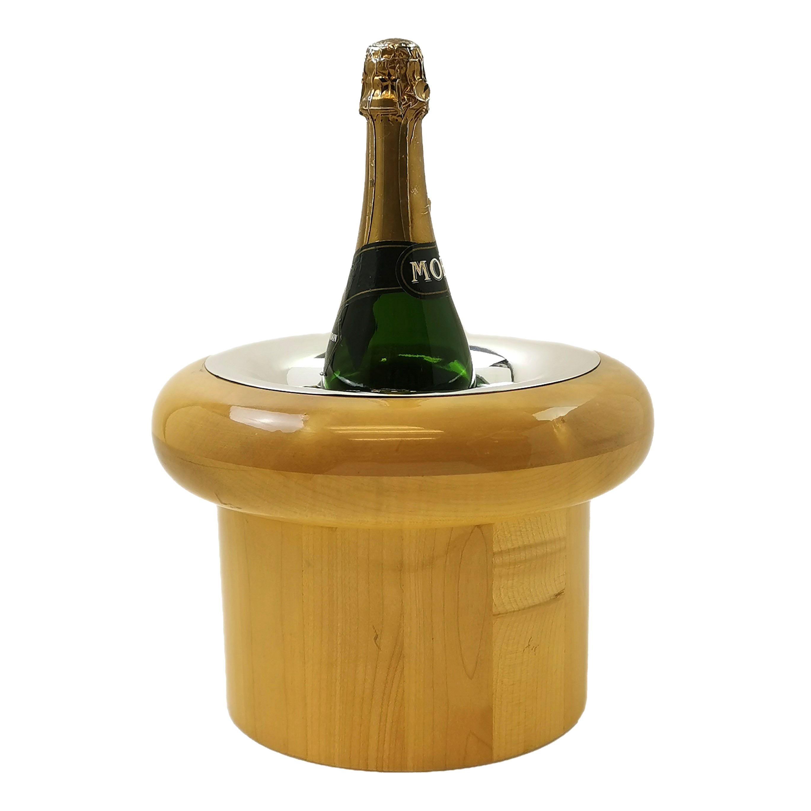Gerald Benney Sterling Silver and Wood Champagne Cooler Wine Ice Bucket, 1993 For Sale 1