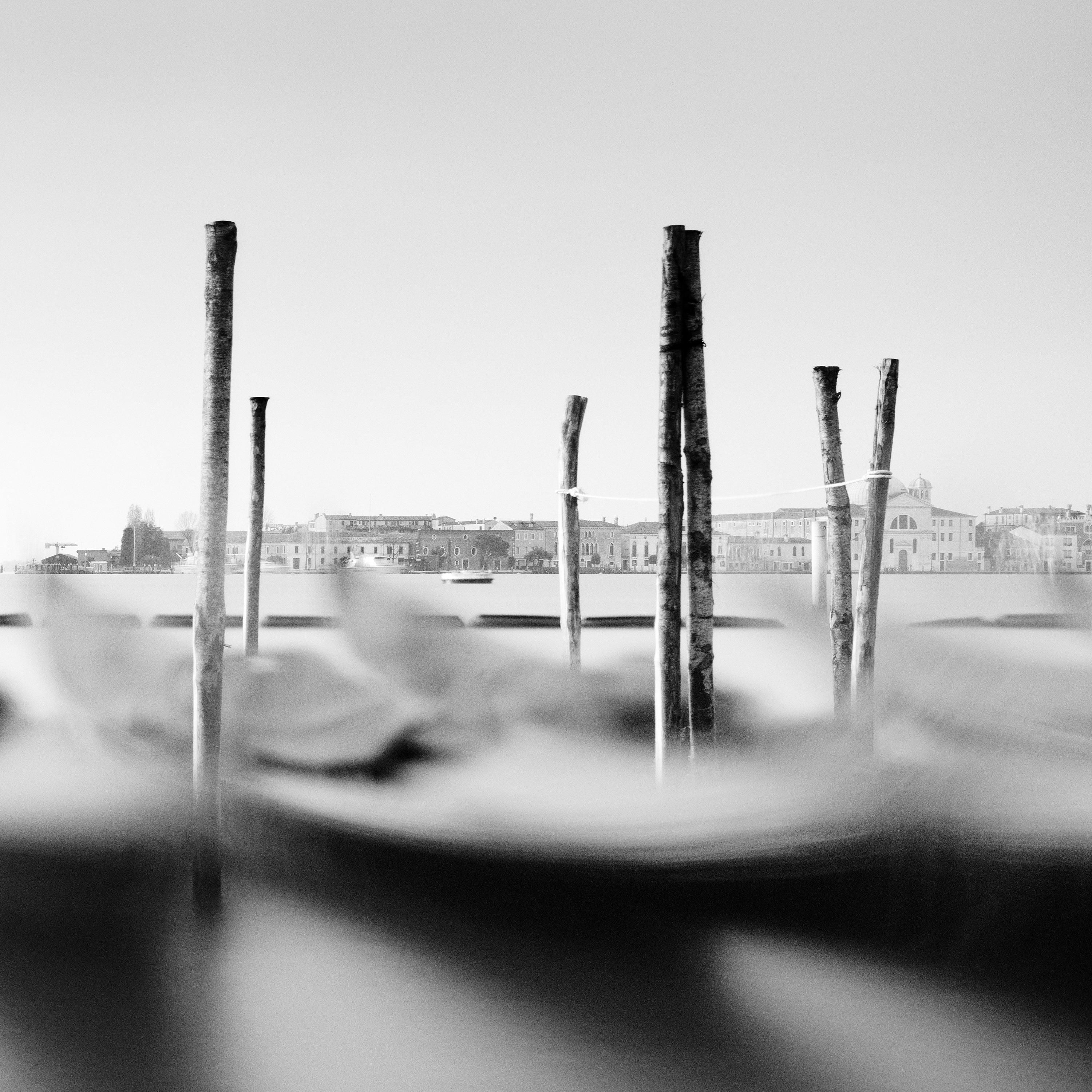 Basilica and Gondola, Venice, Italy, minimalist black and white art landscape For Sale 4