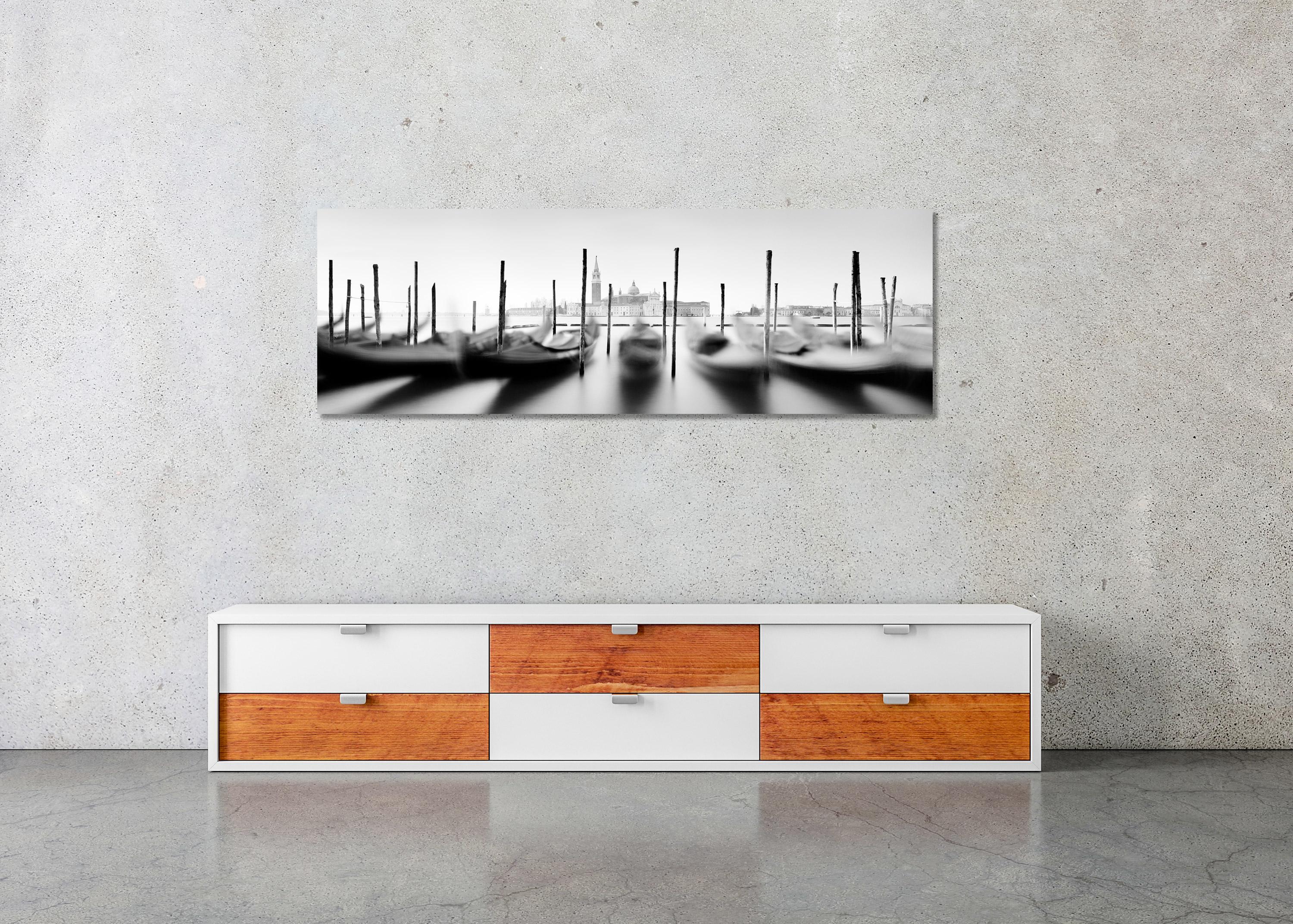 Basilica and Gondola, Venice, Italy, minimalist black and white art landscape For Sale 1
