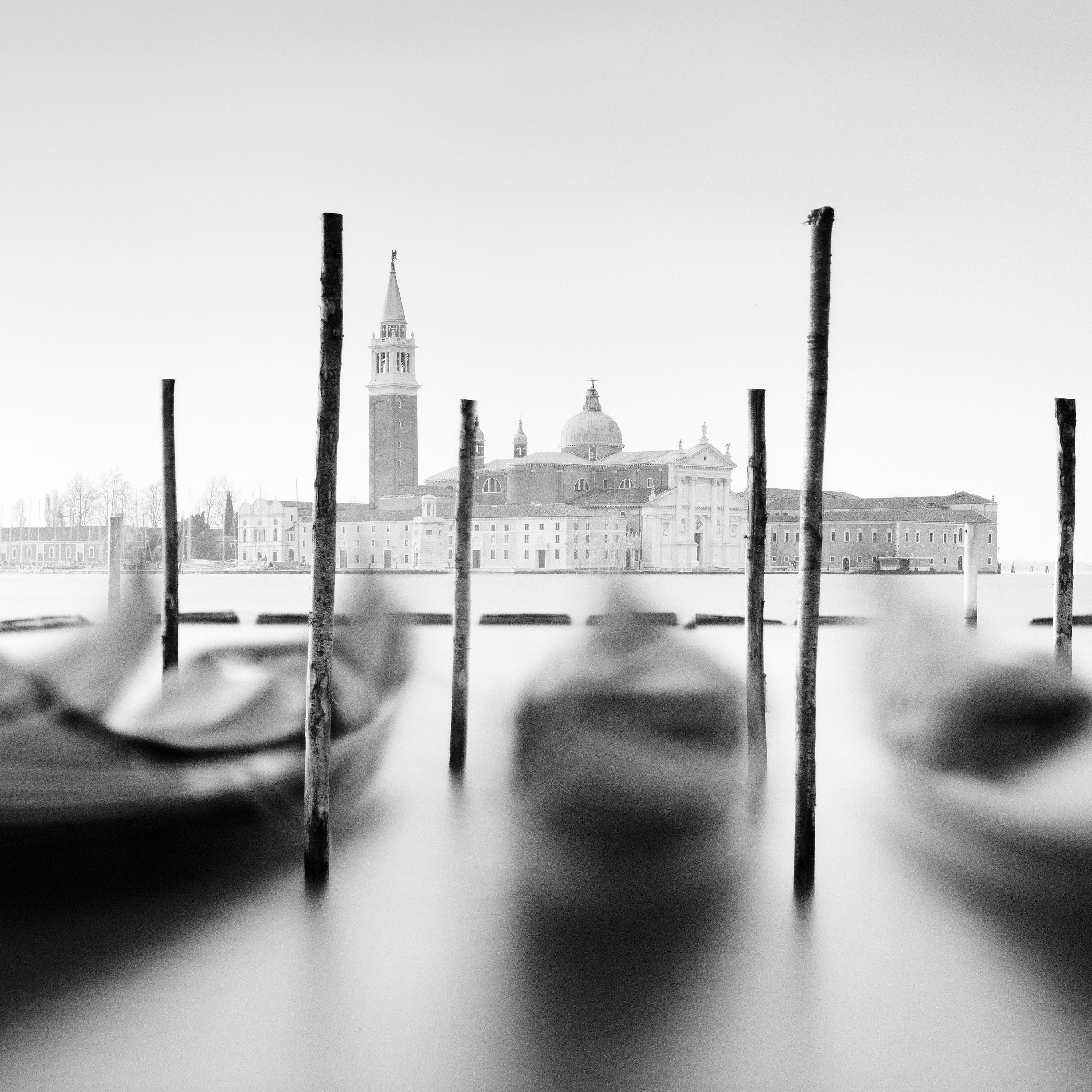 Basilica and Gondola, Venice, Italy, minimalist black and white art landscape For Sale 3