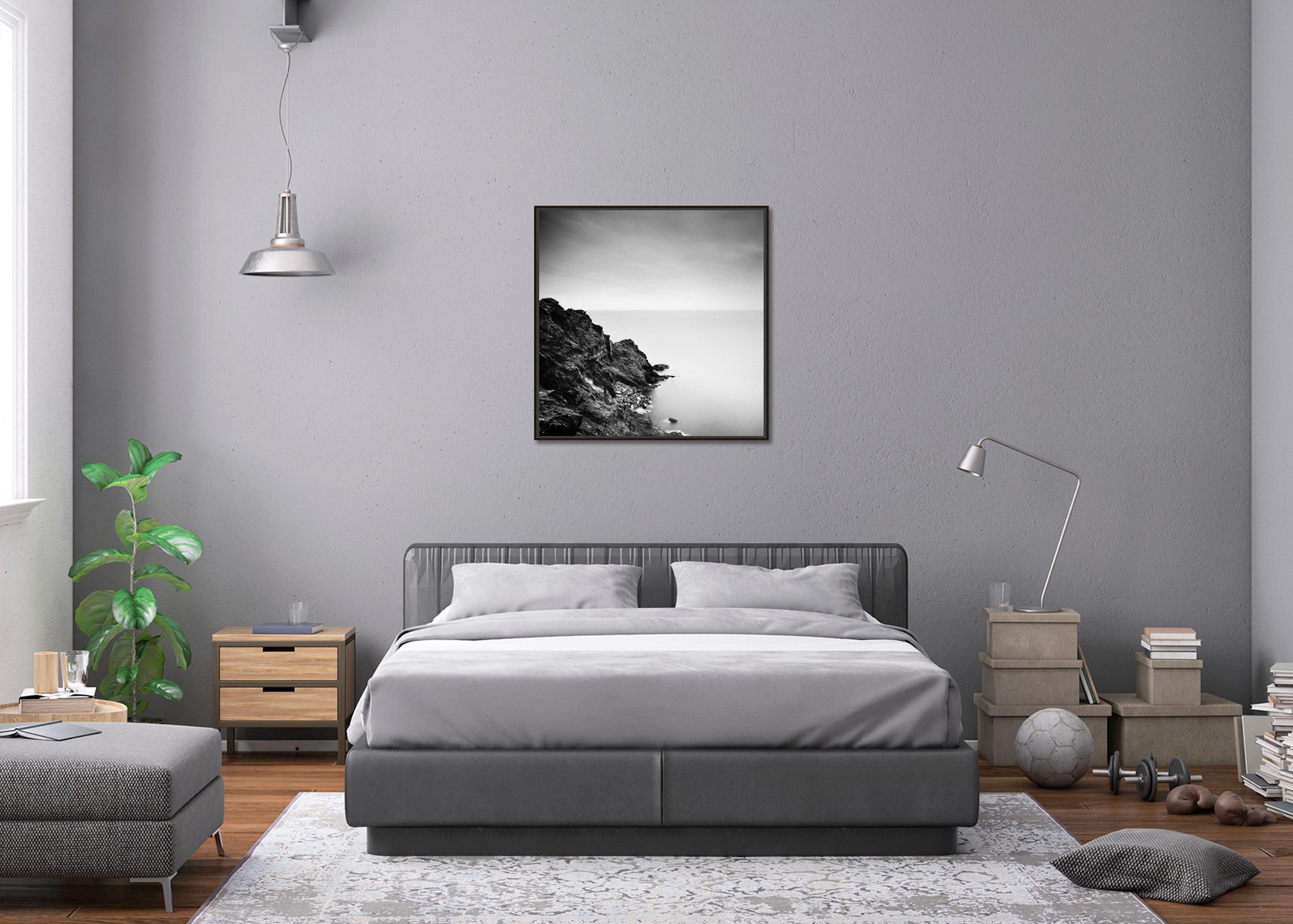 Atlantic Coast, Cliff, Portugal, black and white photography, fine art landscape - Gray Still-Life Photograph by Gerald Berghammer, Ina Forstinger